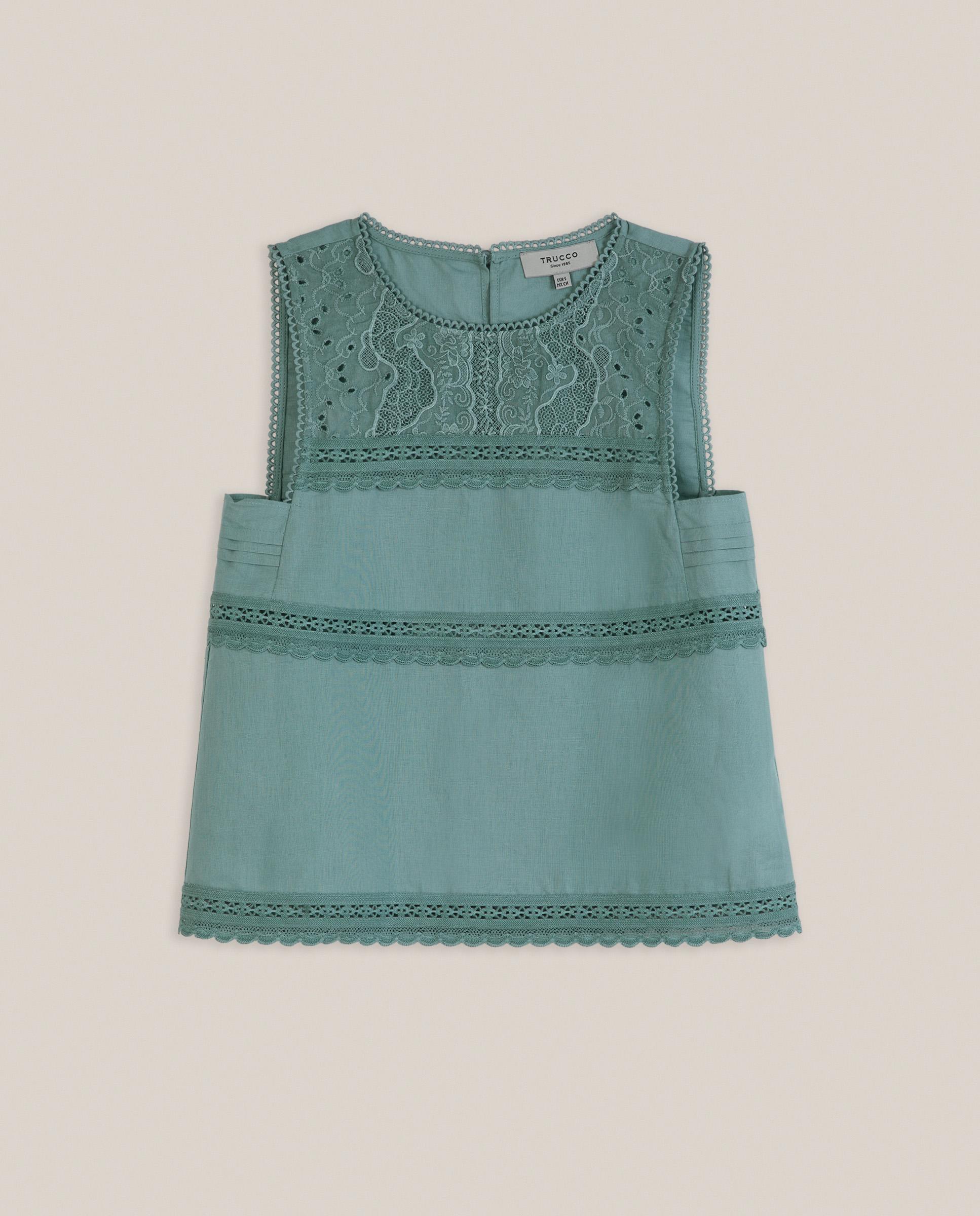Top de mujer de lino y algodón con bordados - Trucco - Verde Agua Verde Agua-4