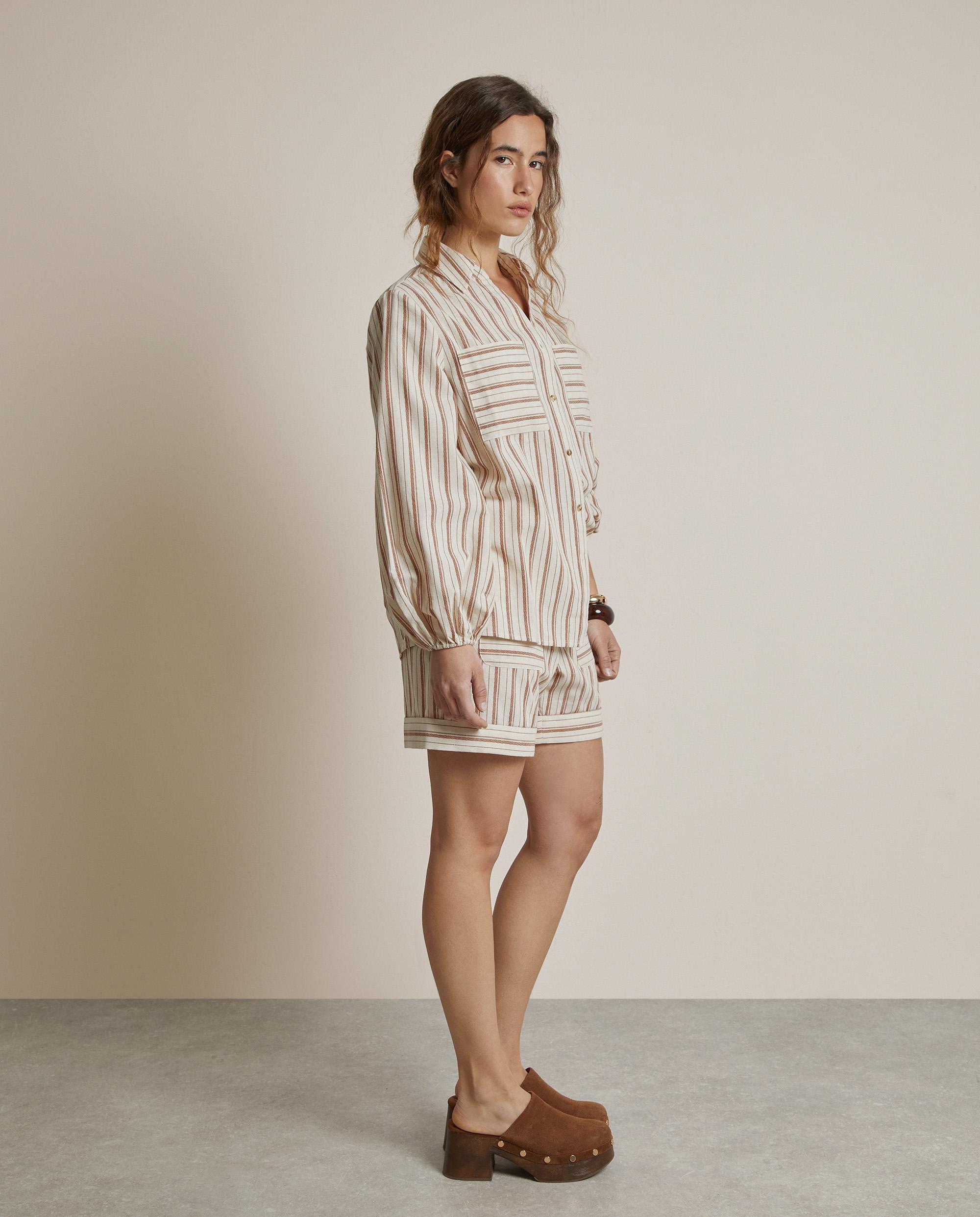 Bermudas de mujer 100% de algodón con rayas - Trucco - Beige Beige-2