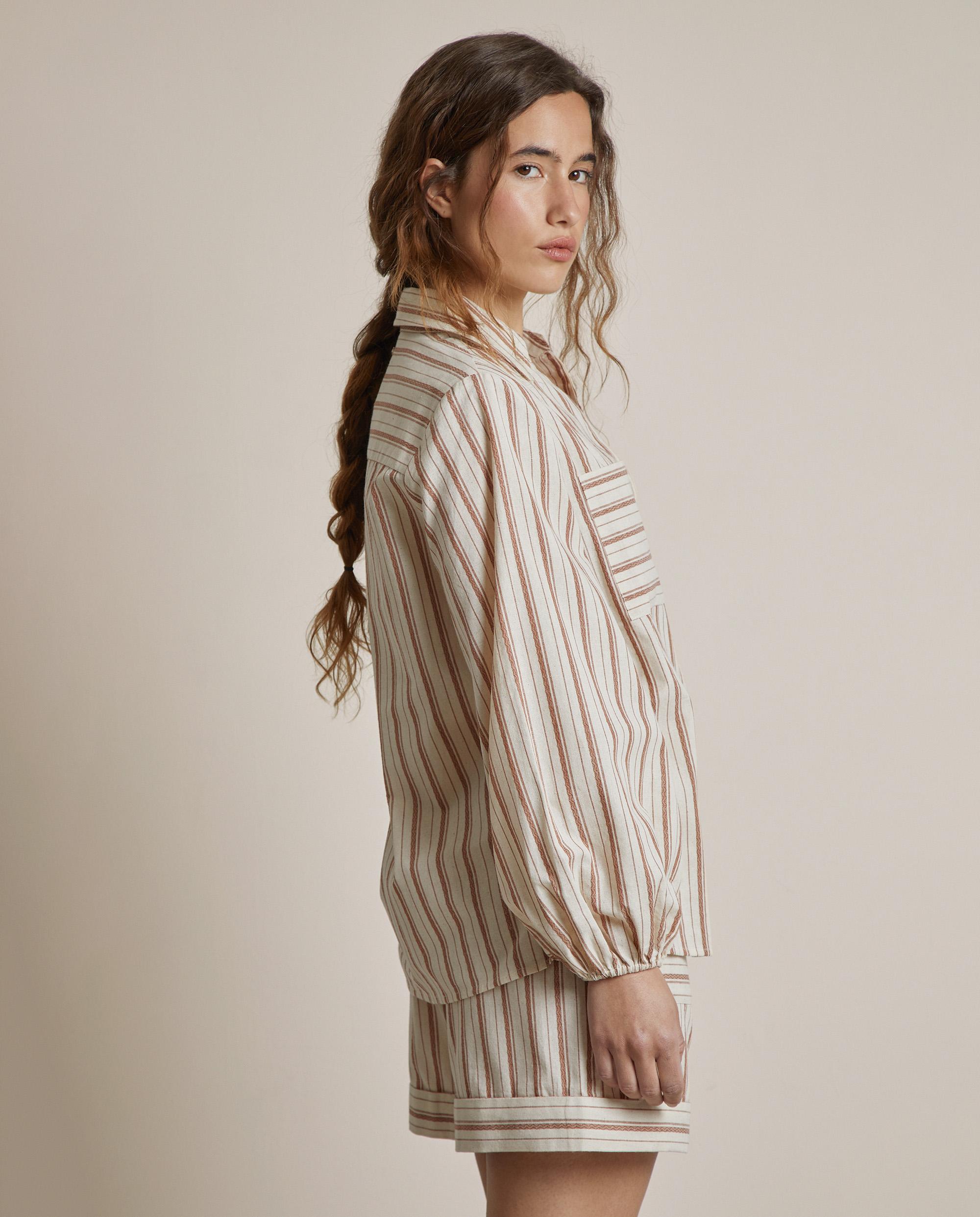 Camisa de mujer 100% de algodón de rayas - Trucco - Beige Beige-2