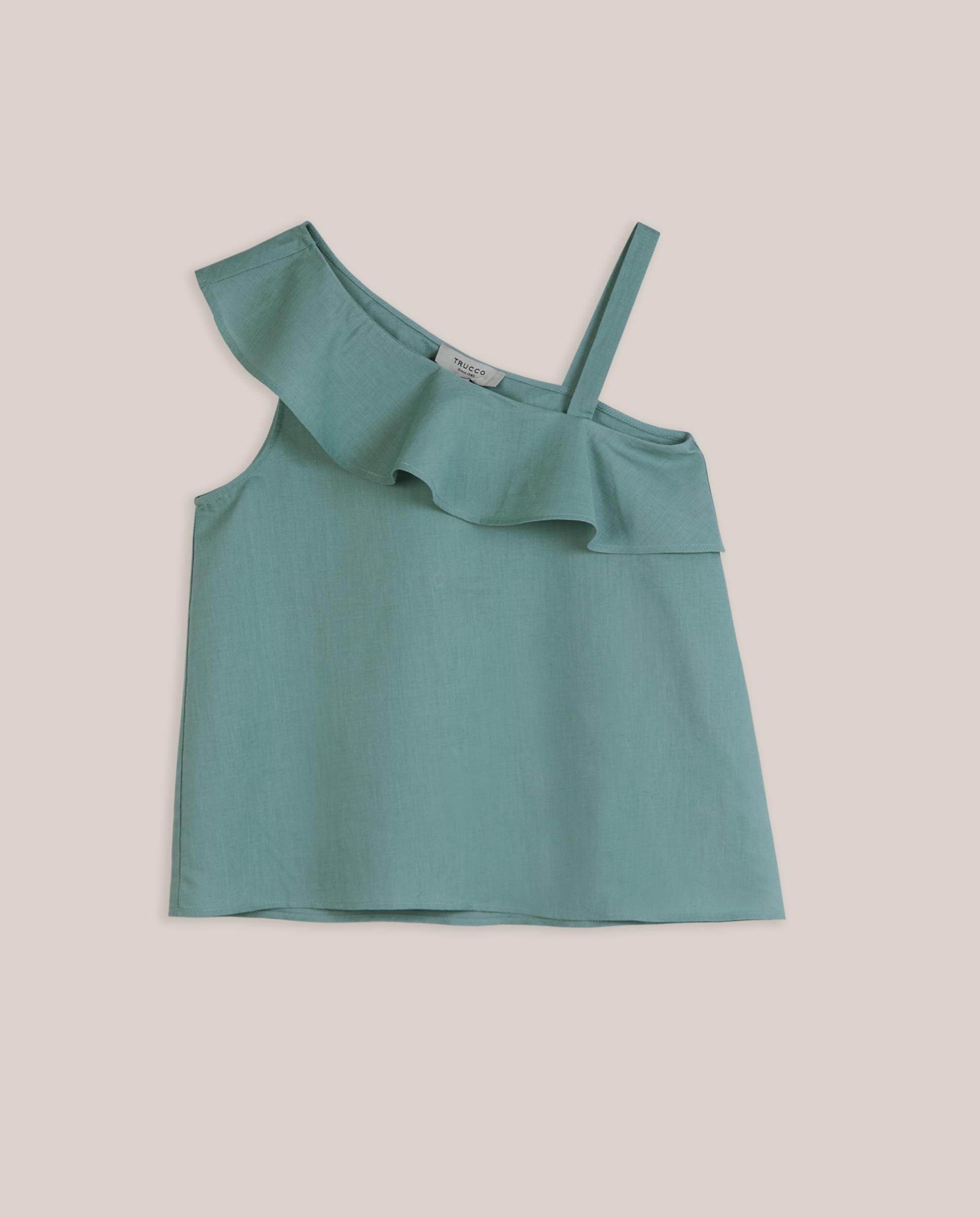 Blusa de mujer de algodón y lino con volante - Trucco - Verde Agua Verde Agua-4