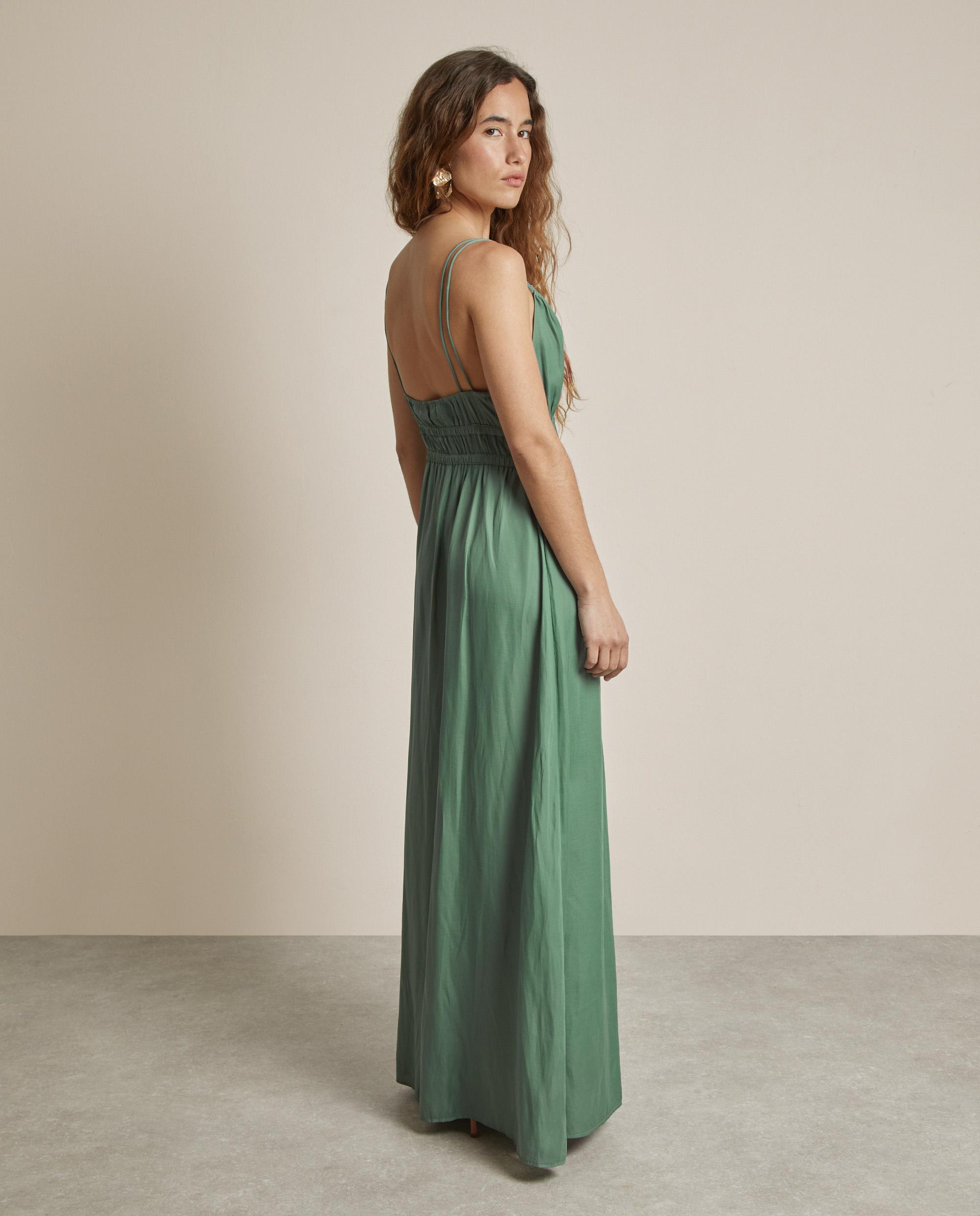 Vestido largo con fruncido y doble tirante - Trucco - Verde Agua Verde Agua-2