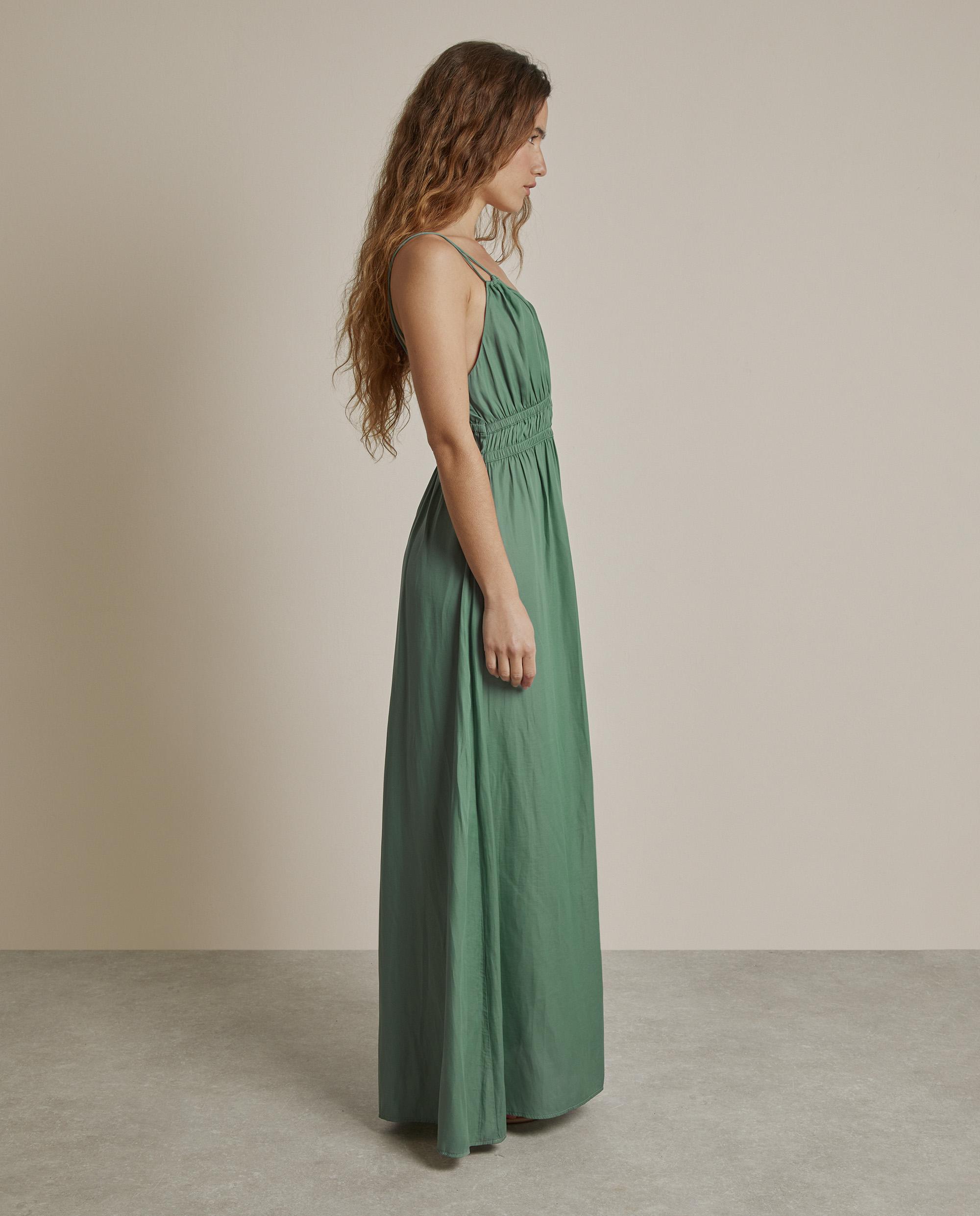 Vestido largo con fruncido y doble tirante - Trucco - Verde Agua Verde Agua-3