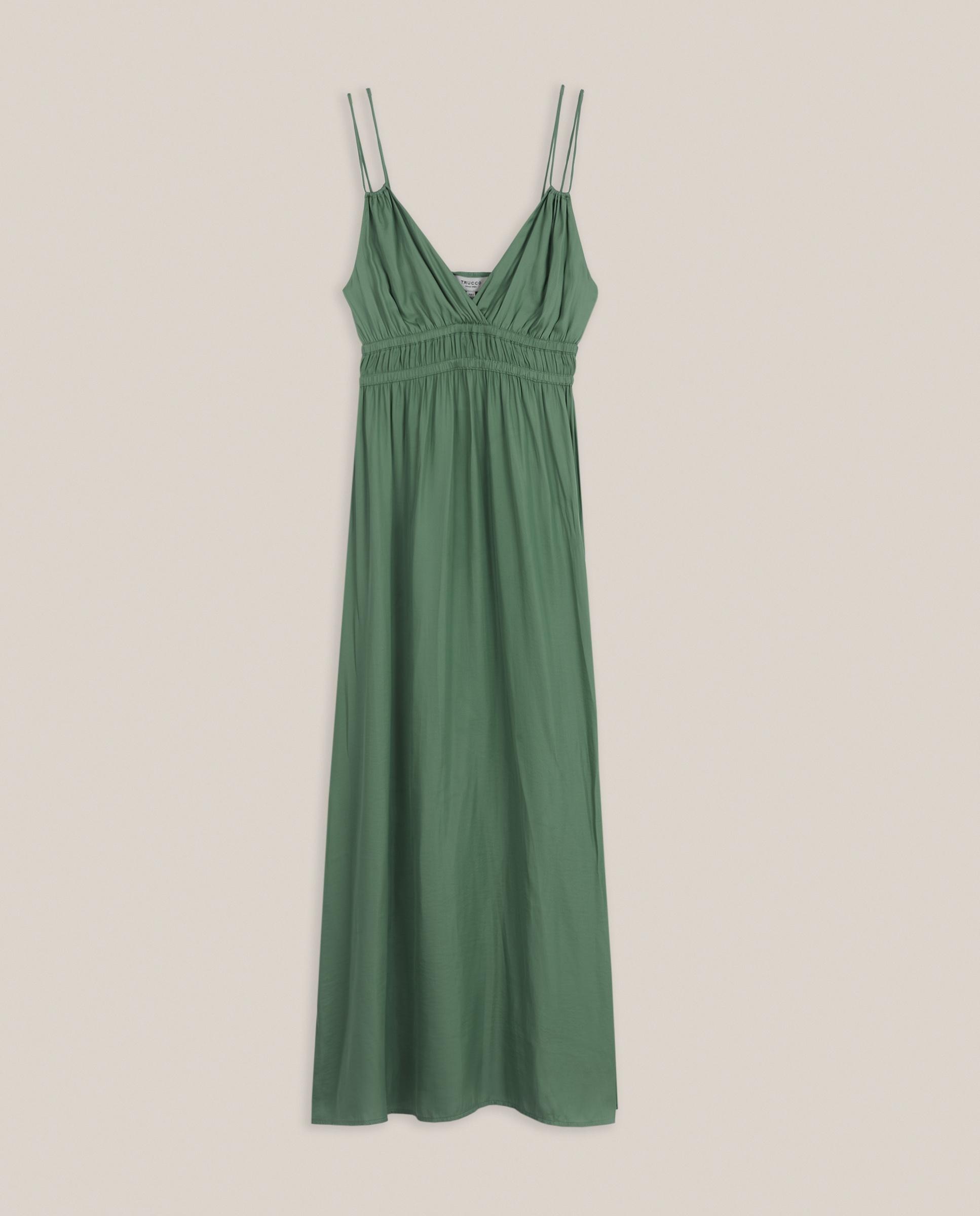 Vestido largo con fruncido y doble tirante - Trucco - Verde Agua Verde Agua-4