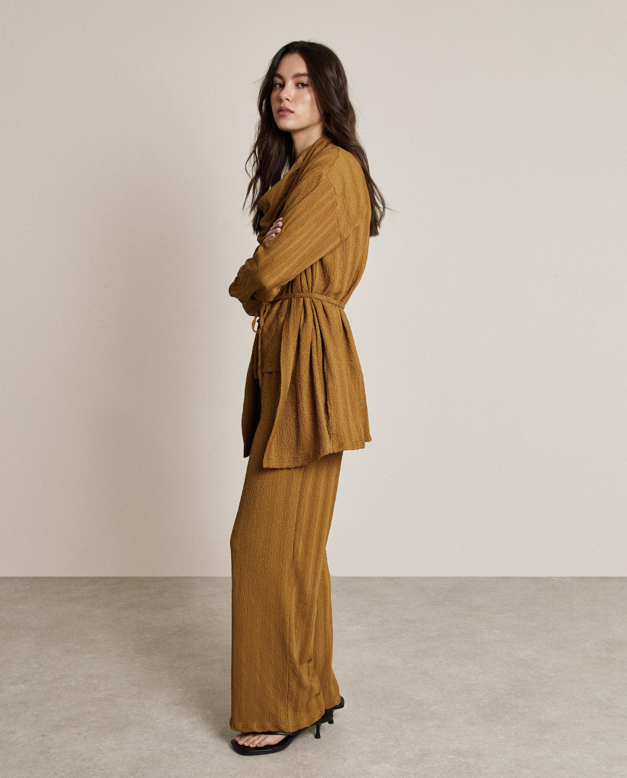 Chaqueta de mujer abierta texturizada - Trucco - Castaño claro Castaño claro-2