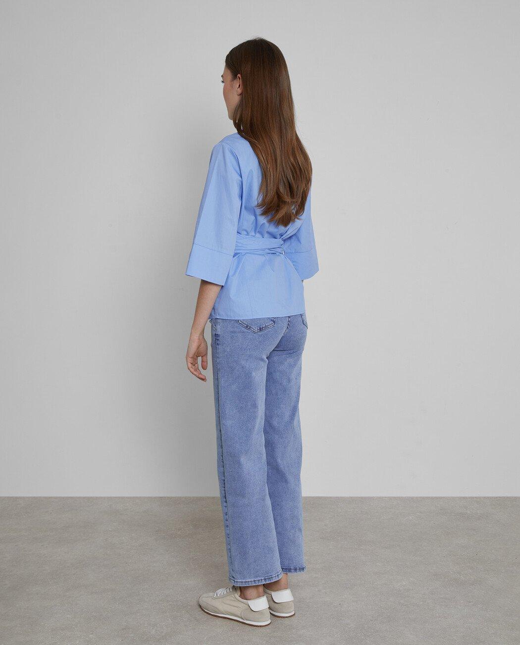 Imagen 3 de Camisa de mujer 100% algodón con lazada lateral - Trucco - Azul claro Azul claro