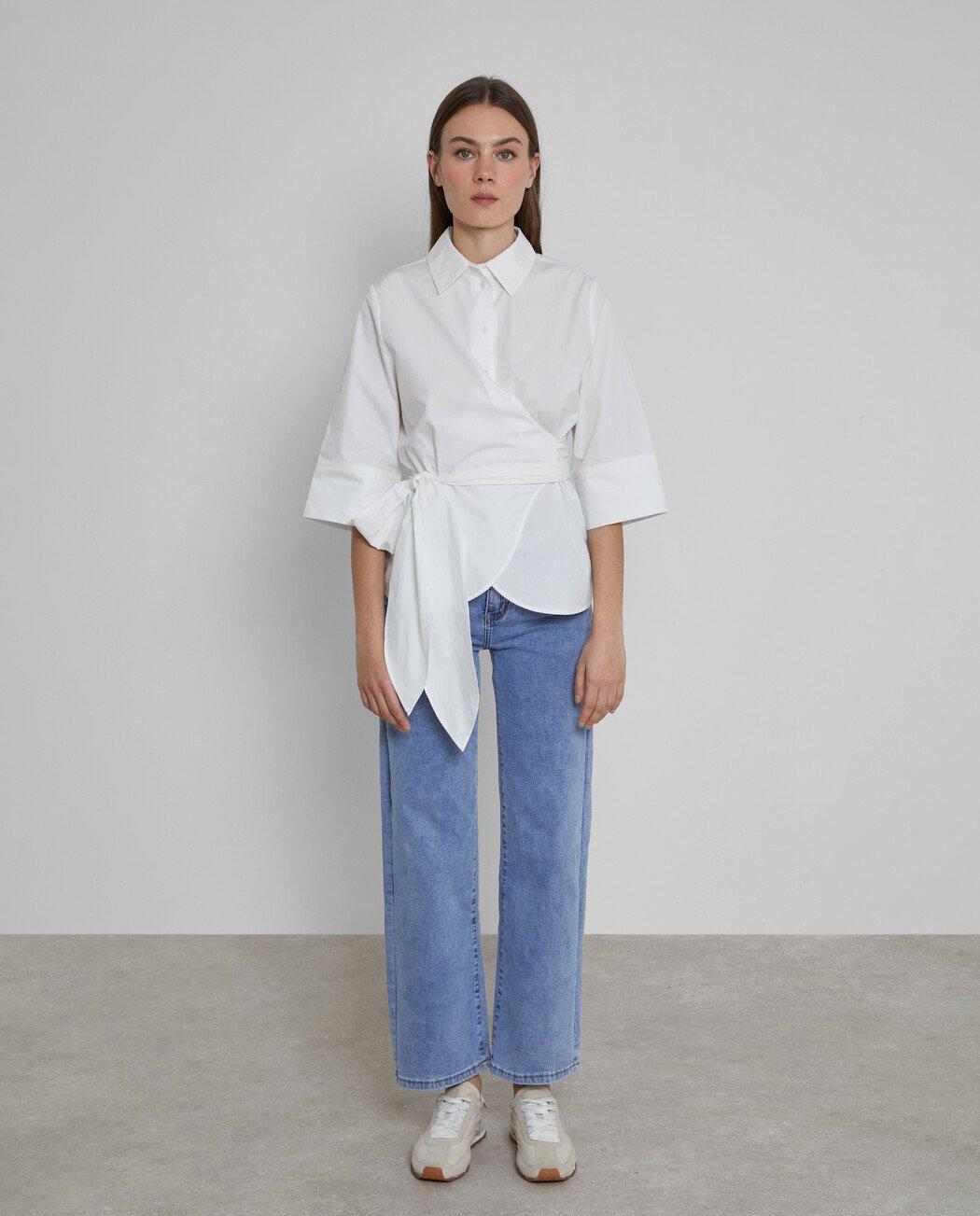 Imagen 1 de Camisa de mujer 100% algodón con lazada lateral - Trucco - Blanco Blanco