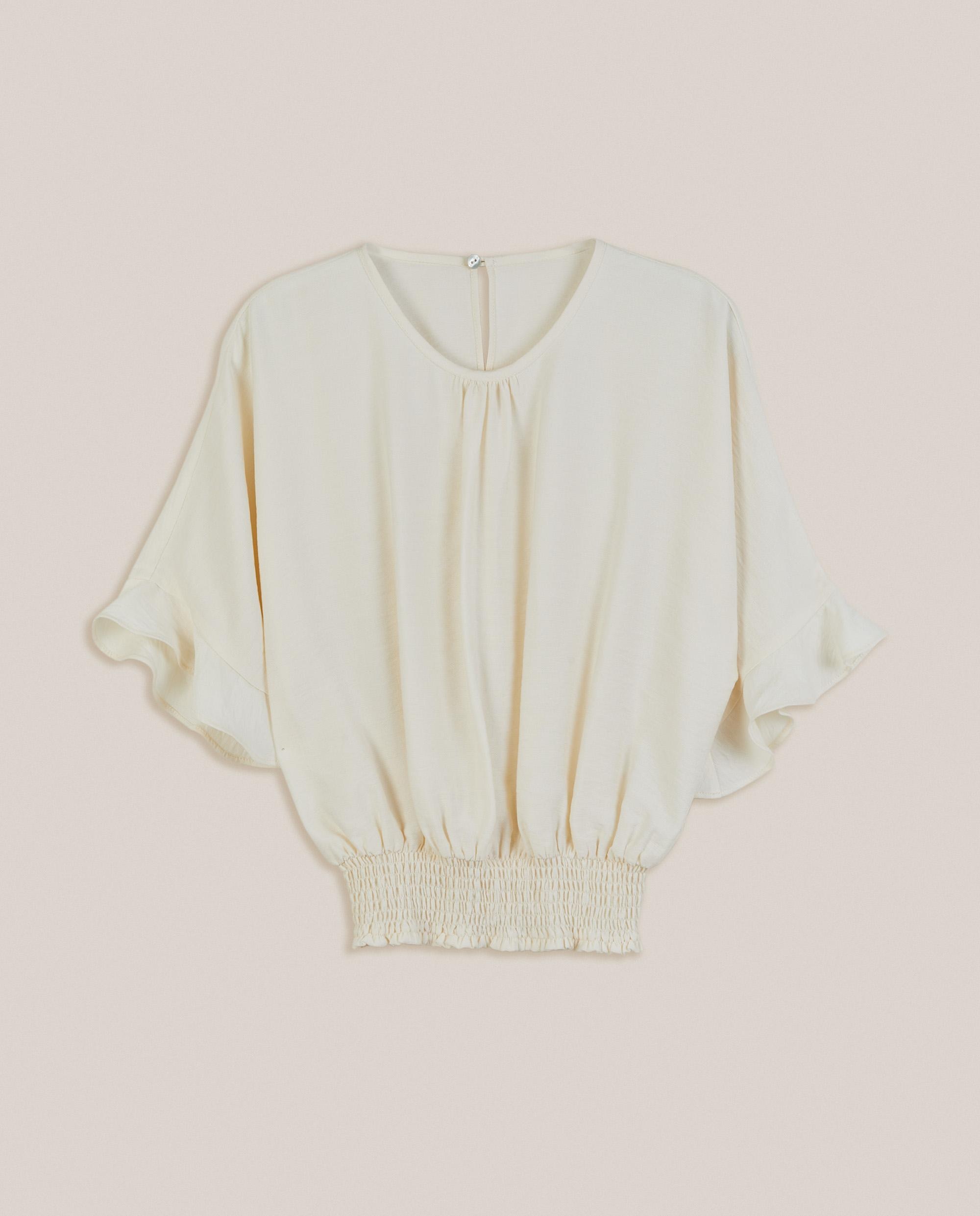 Blusa de mujer corta con fruncido en la cintura - Trucco - Blanco Blanco-4