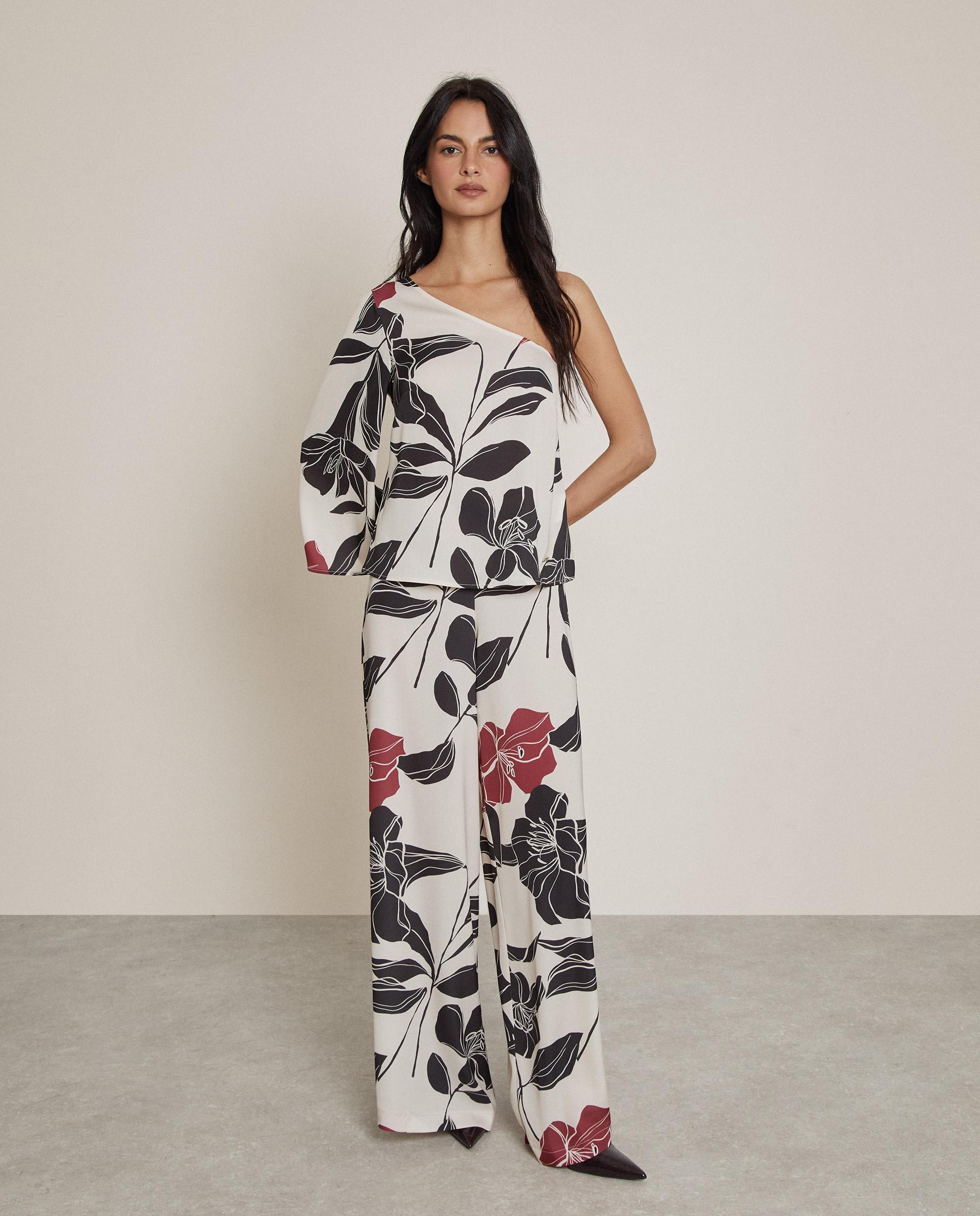 Trucco - Pantalón ancho de mujer estampado con cremallera lateral.