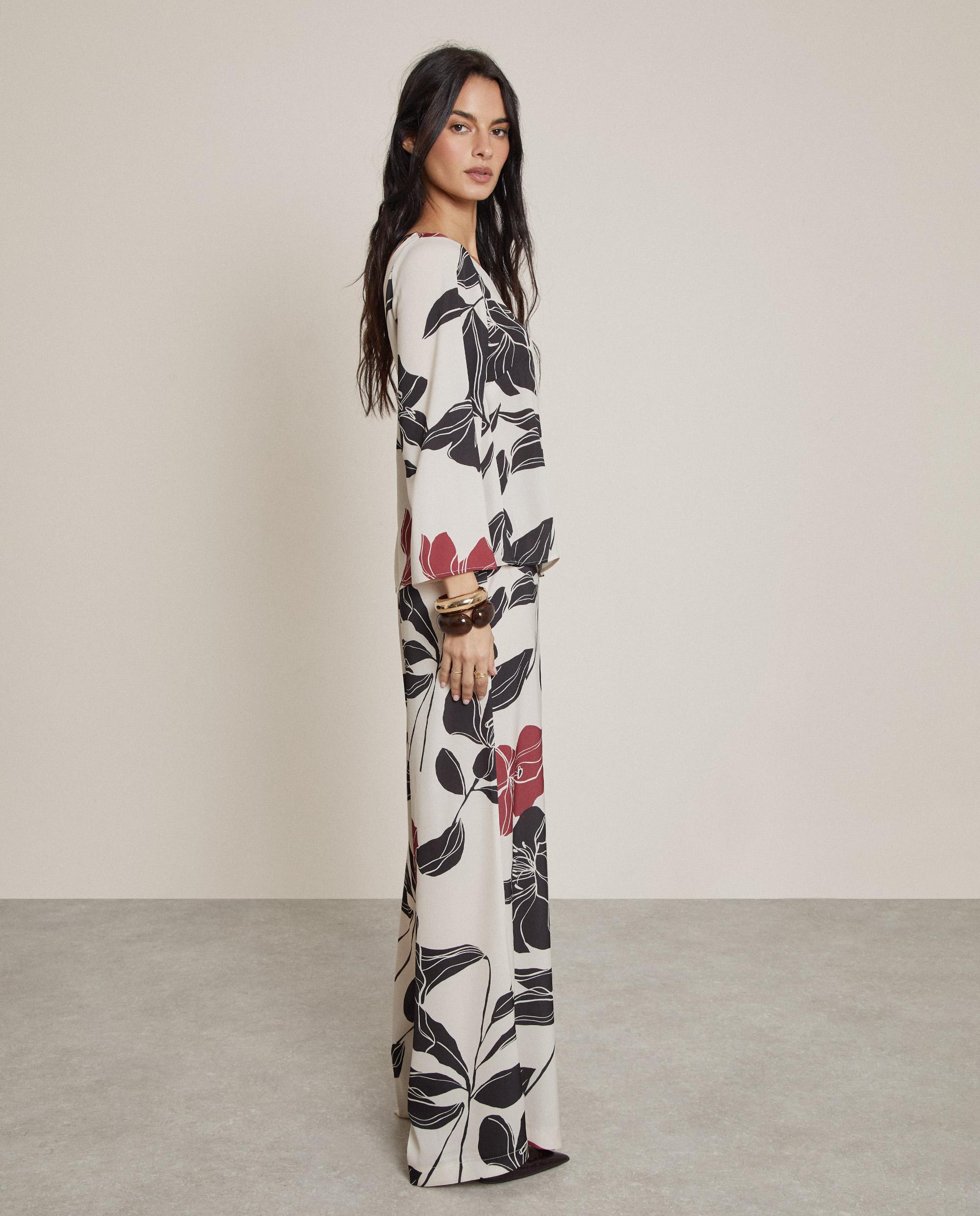 Pantalón ancho de mujer estampado con cremallera lateral - Trucco - Negro / Rojo / Blanco Negro / Rojo / Blanco-2