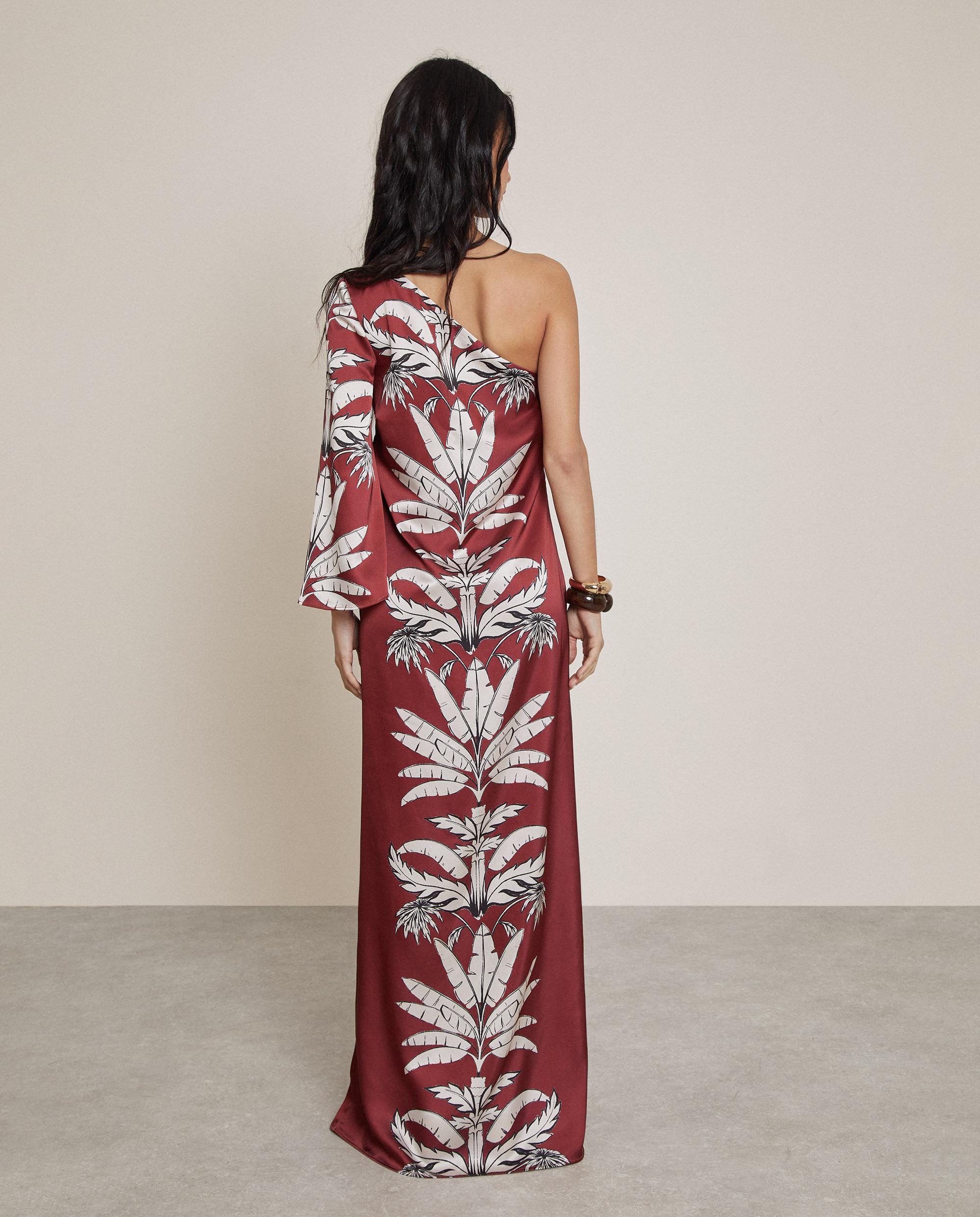 Vestido largo estampado con escote asimétrico - Trucco - Burdeos Burdeos-3