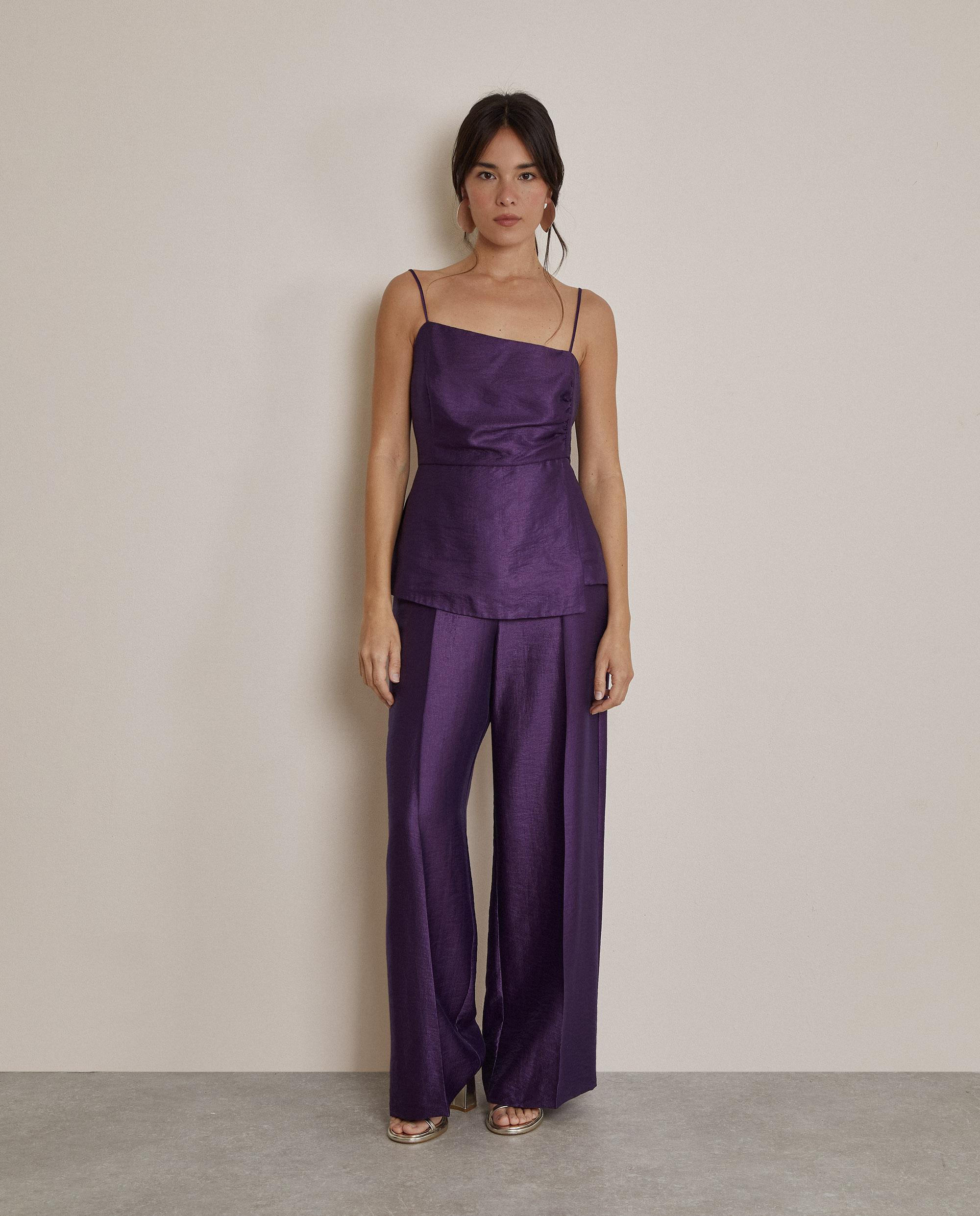 Trucco - Pantalón ancho de mujer con pinzas y brillo.