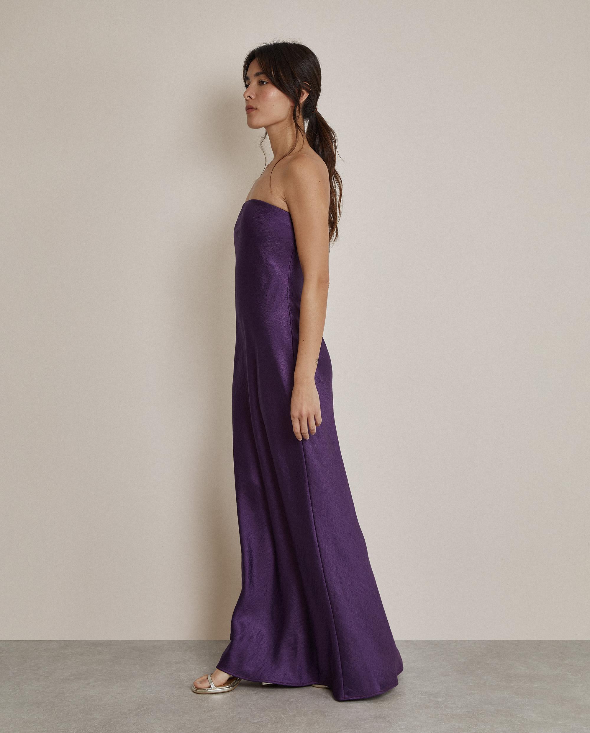 Vestido largo con brillo y escote palabra de honor - Trucco - Morado Morado-2