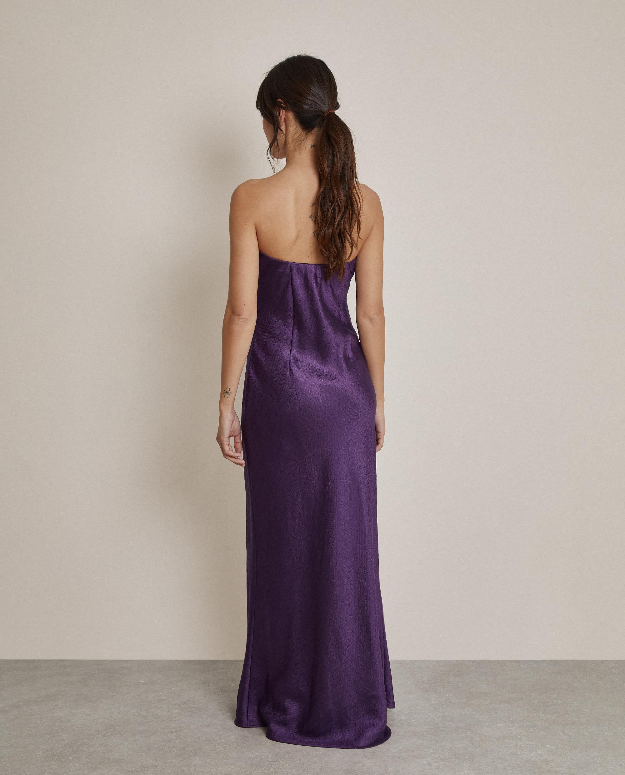 Vestido largo con brillo y escote palabra de honor - Trucco - Morado Morado-3