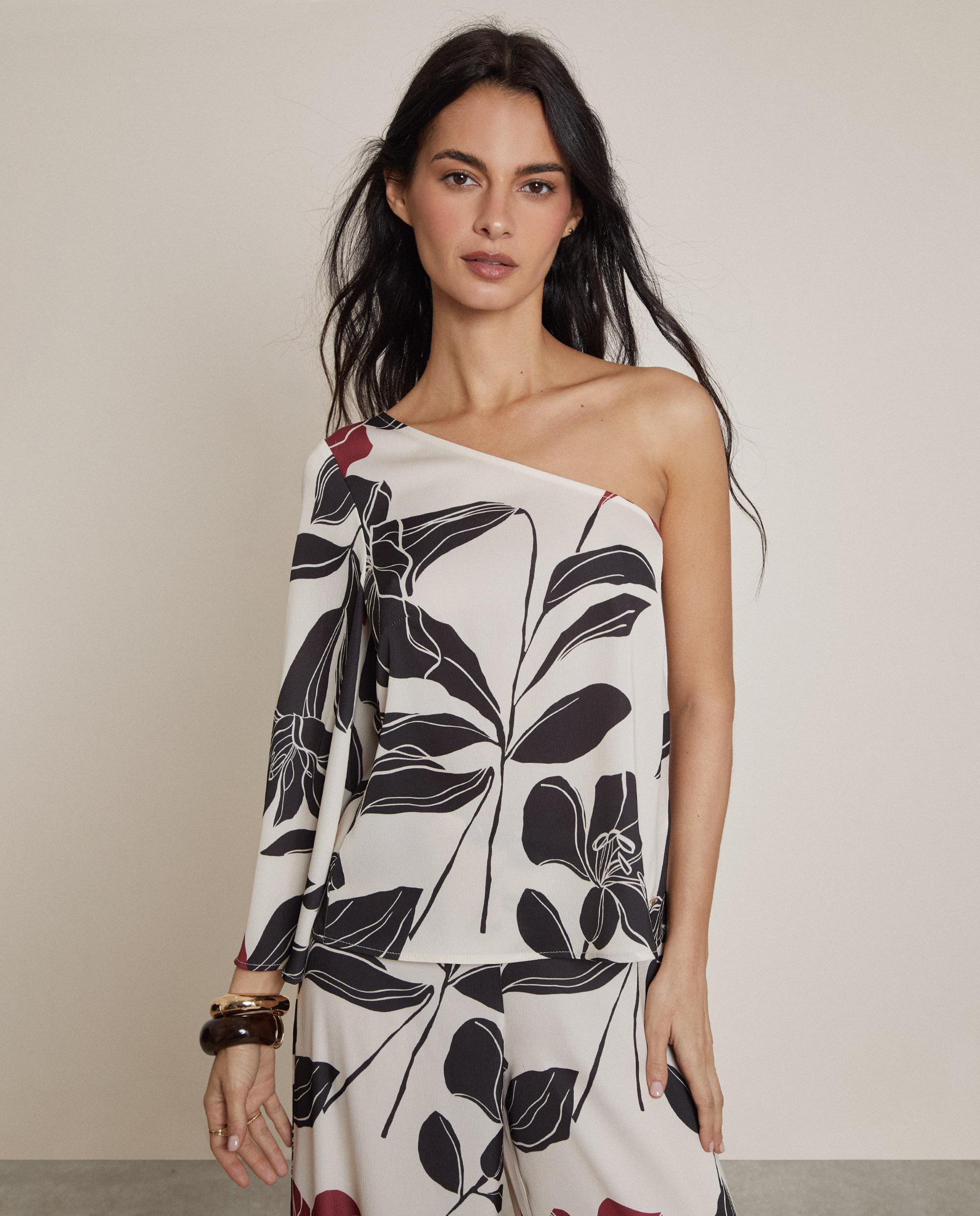 Top de mujer estampado asimétrico - Trucco - Negro / Rojo / Blanco Negro / Rojo / Blanco-1