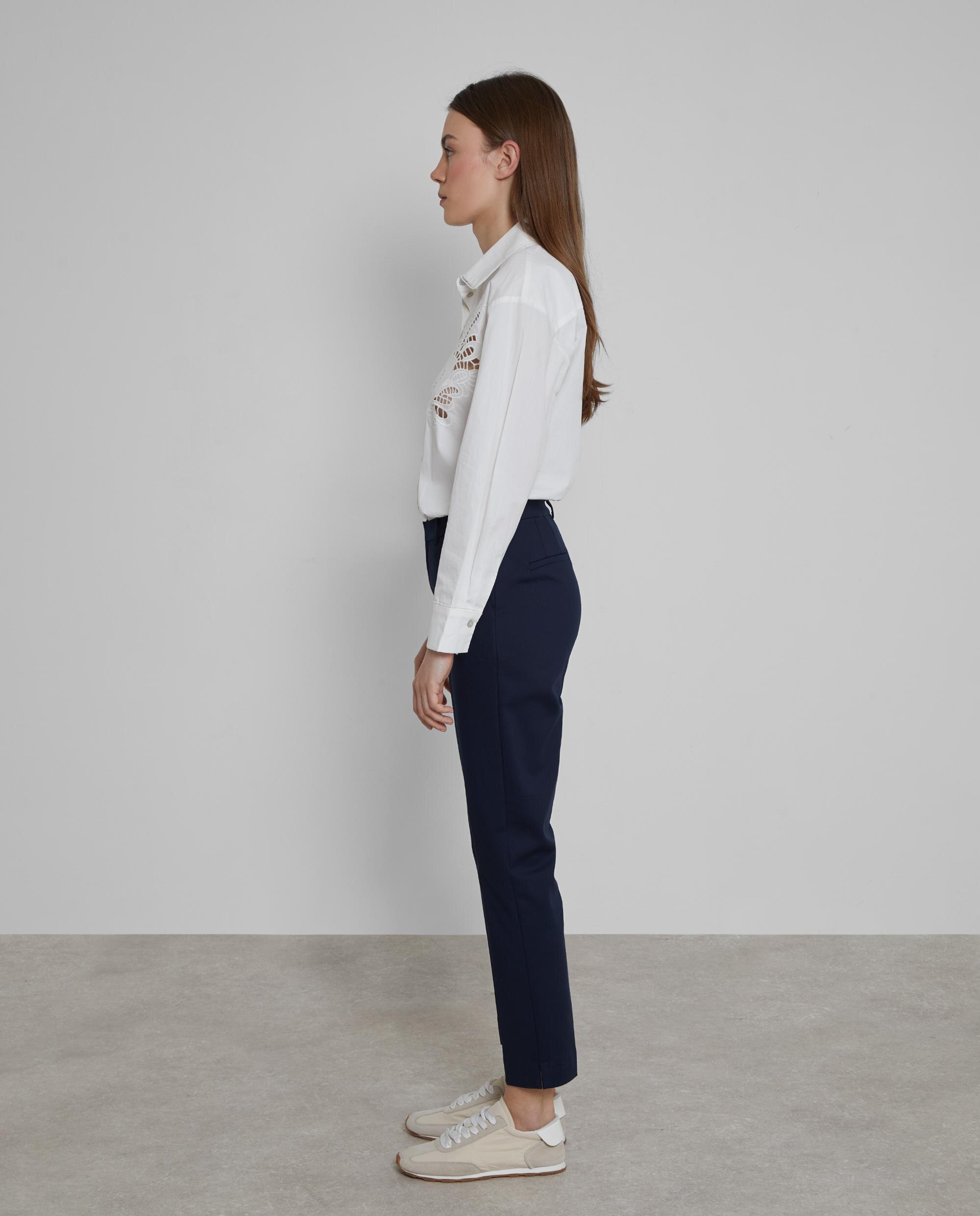 Pantalones rectos de mujer tobilleros en algodón - Trucco - Azul marino Azul marino-2