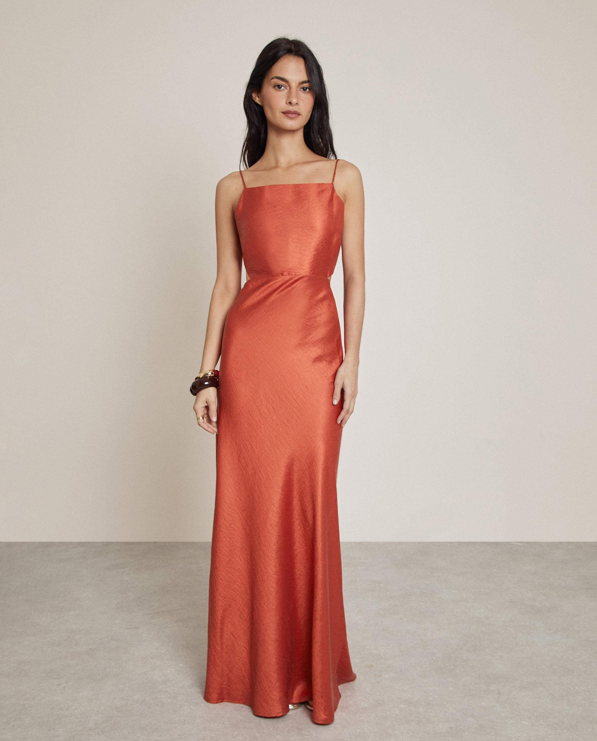 Vestido largo con tirante fino y escote en la espalda - Trucco - Naranja Naranja-1