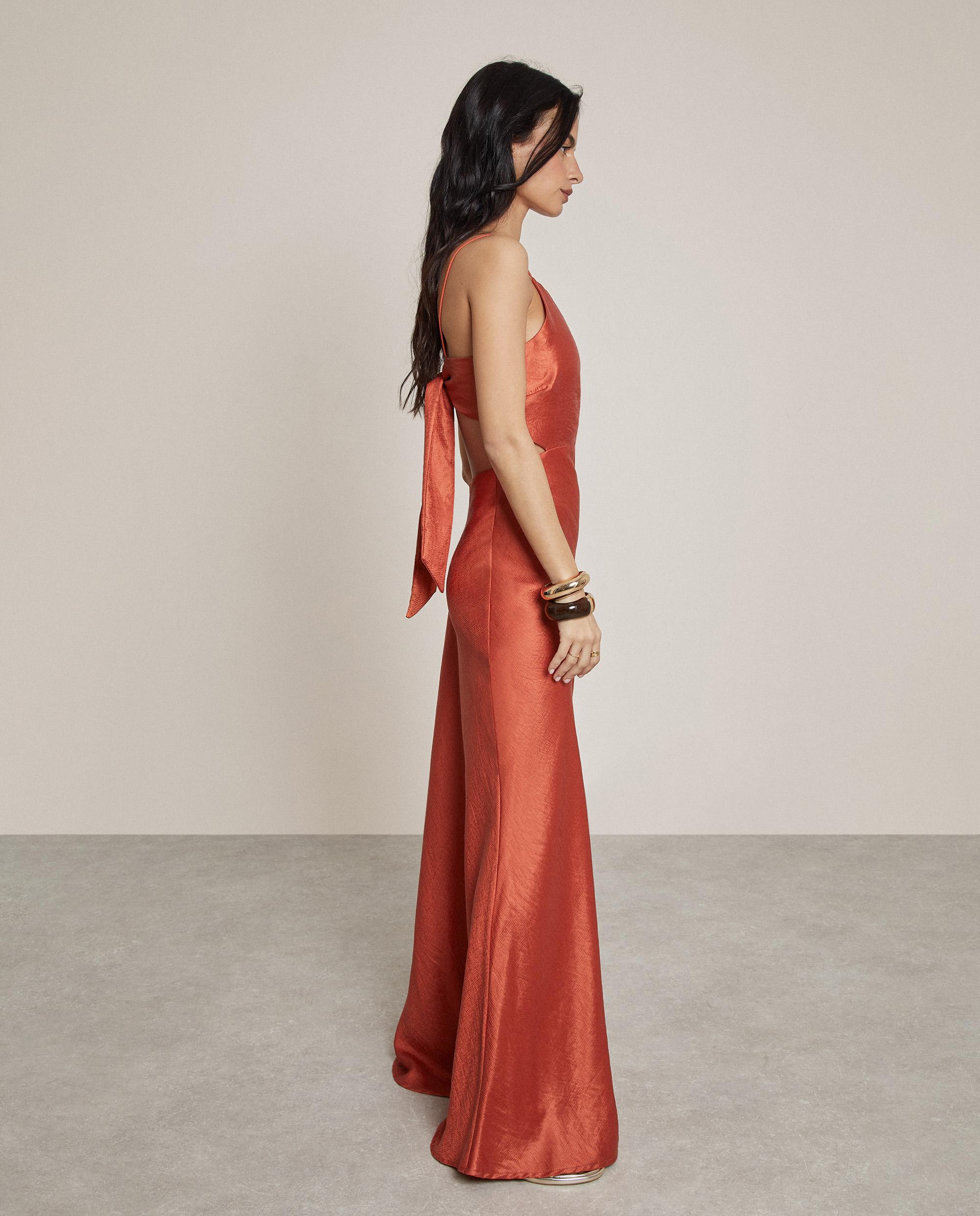 Vestido largo con tirante fino y escote en la espalda - Trucco - Naranja Naranja-2