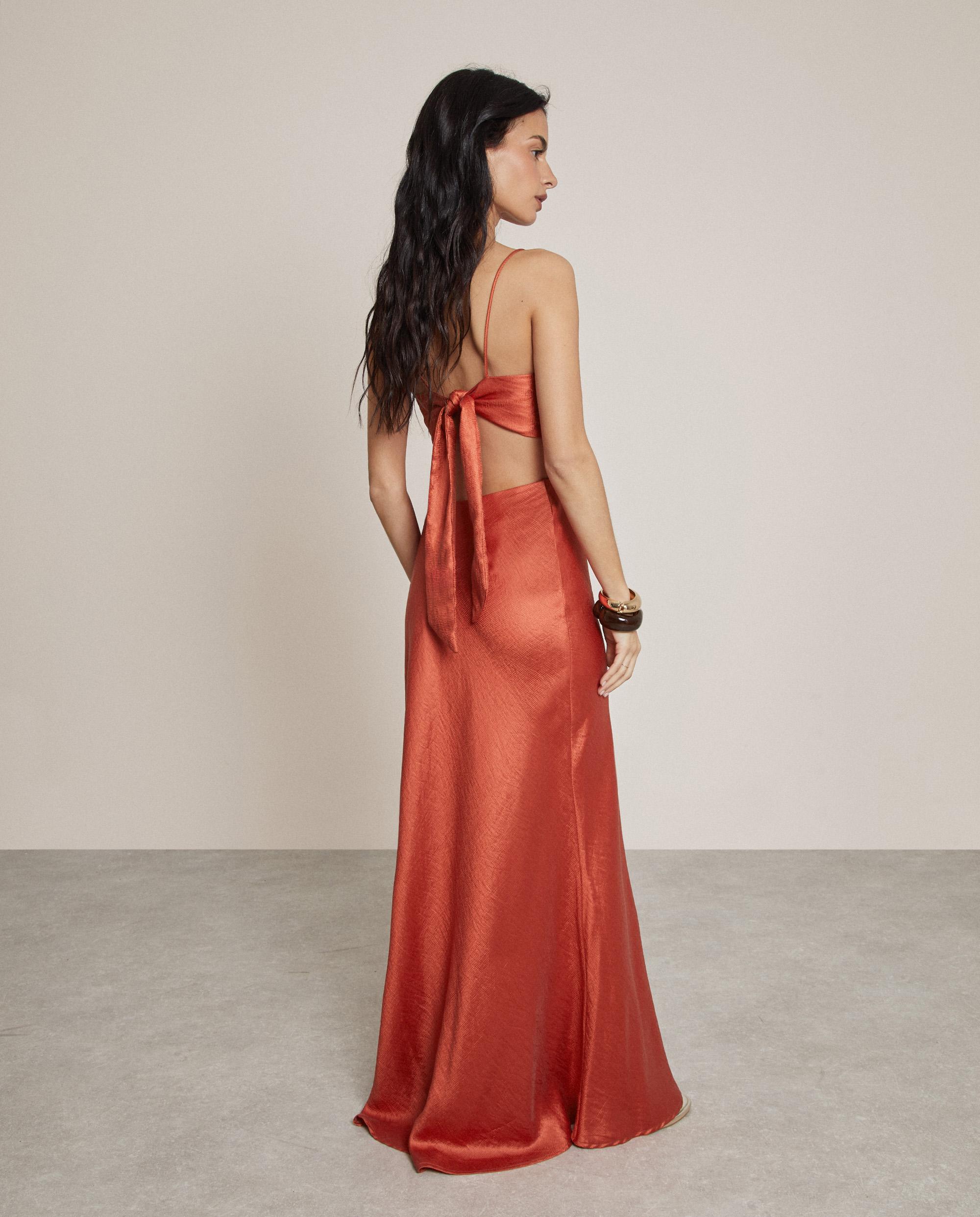 Vestido largo con tirante fino y escote en la espalda - Trucco - Naranja Naranja-3