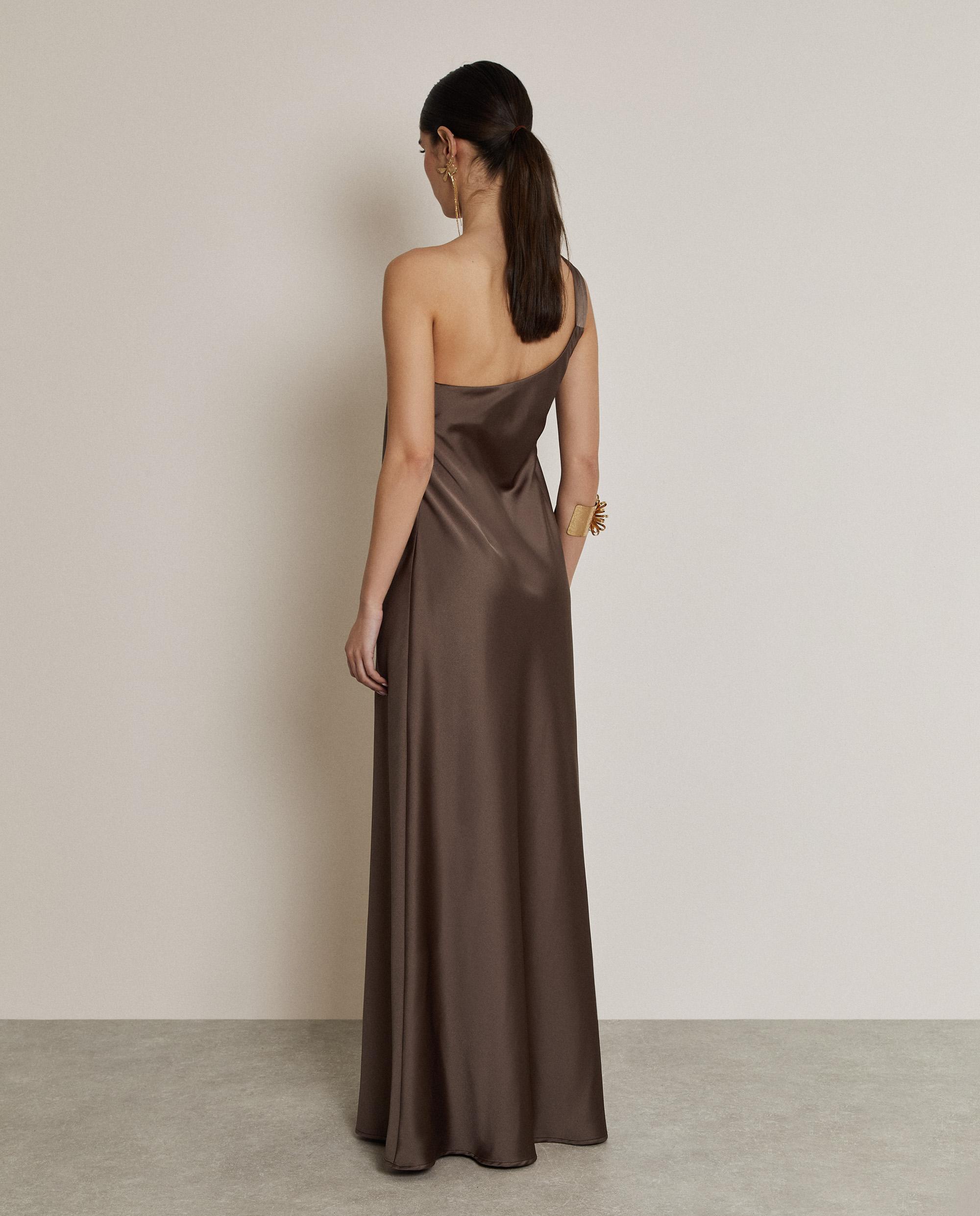 Imagen 3 de Vestido largo satinado con escote asimétrico - Trucco - Bronce metalizado Bronce metalizado