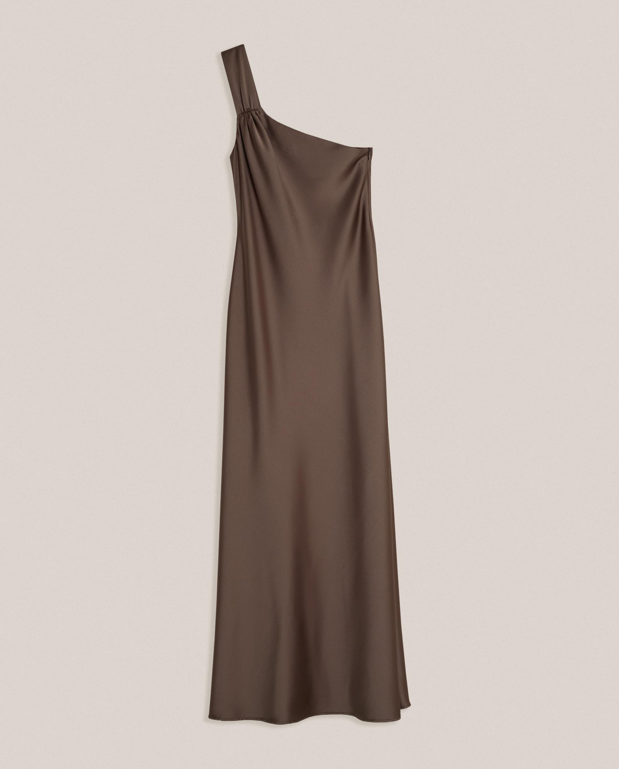 Imagen 4 de Vestido largo satinado con escote asimétrico - Trucco - Bronce metalizado Bronce metalizado