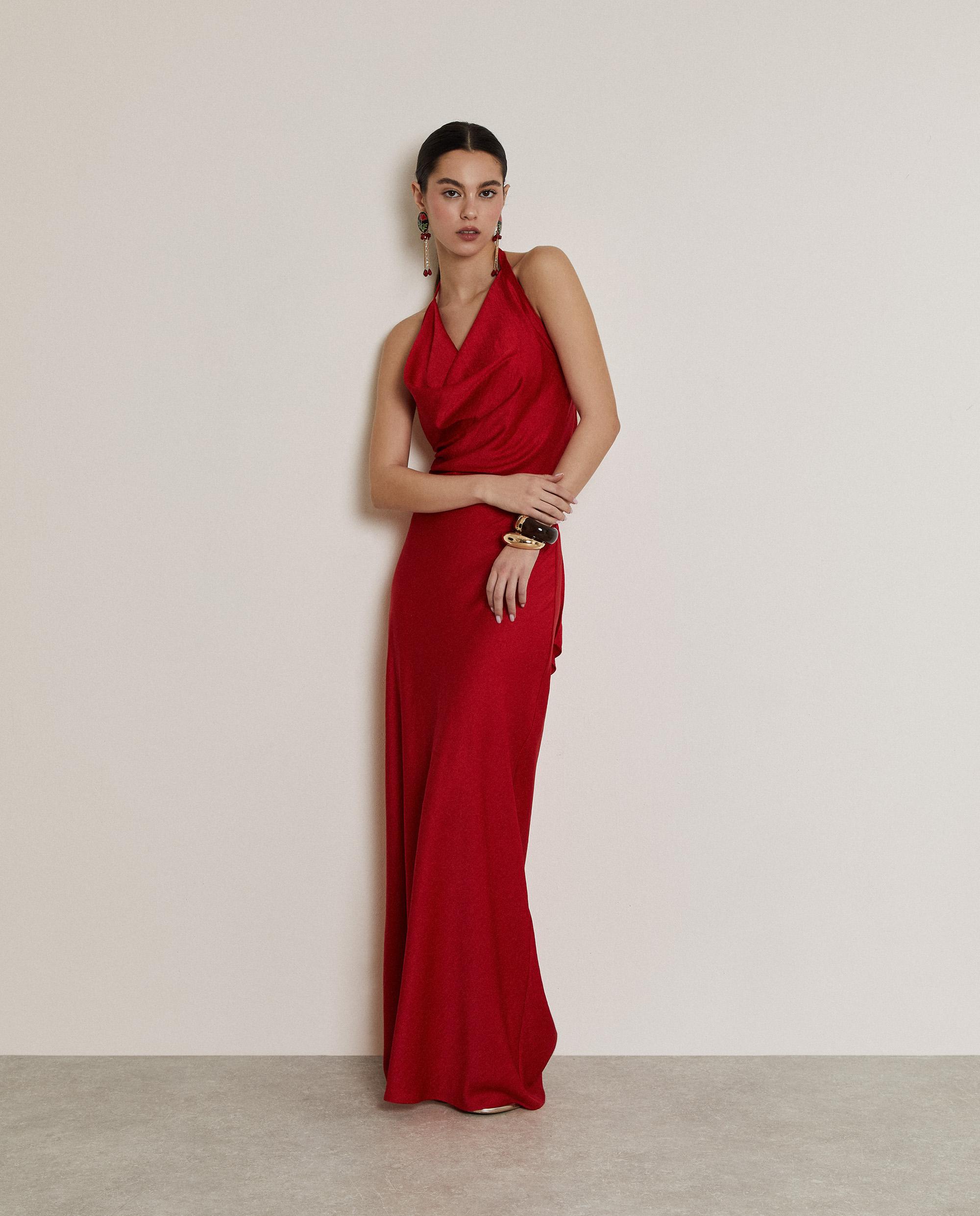 Falda larga satinada con cinturilla elástica - Trucco - Rojo Rojo-1