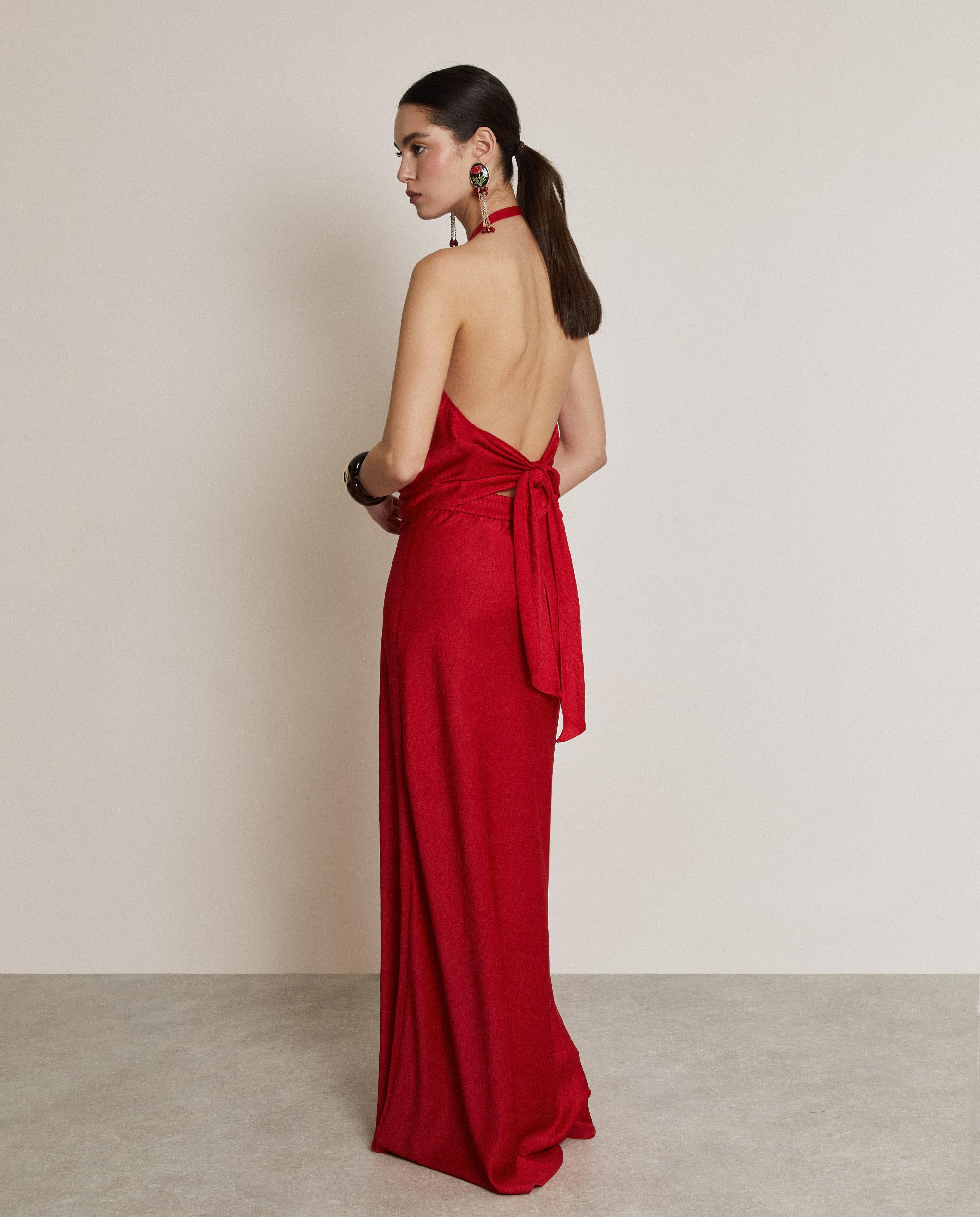 Falda larga satinada con cinturilla elástica - Trucco - Rojo Rojo-2