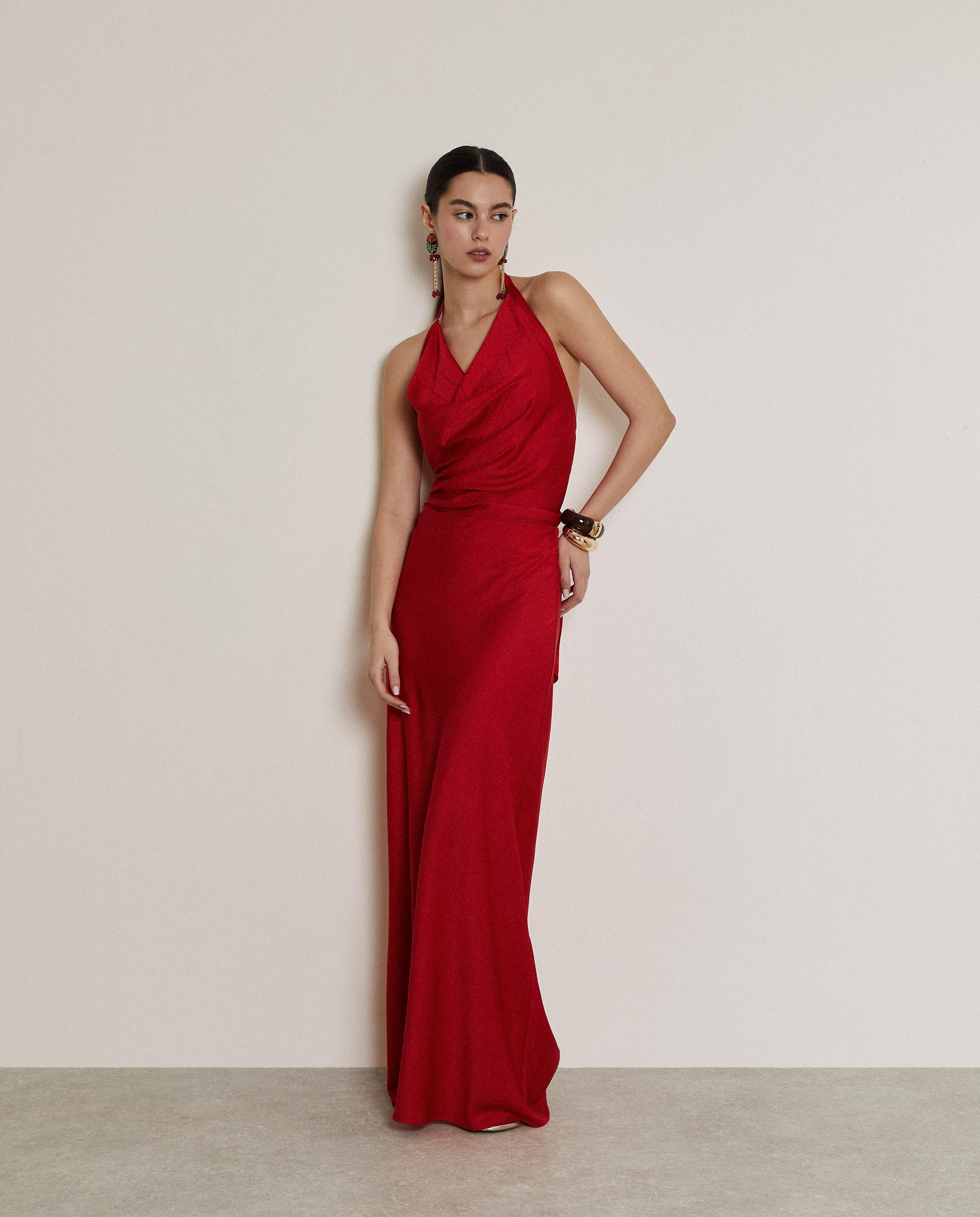 Falda larga satinada con cinturilla elástica - Trucco - Rojo Rojo-3