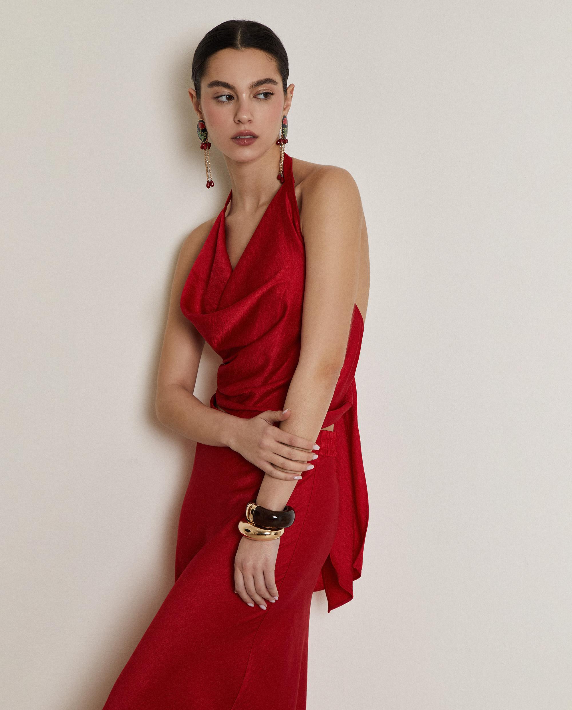 Top de mujer atado al cuello drapeado - Trucco - Rojo Rojo-1