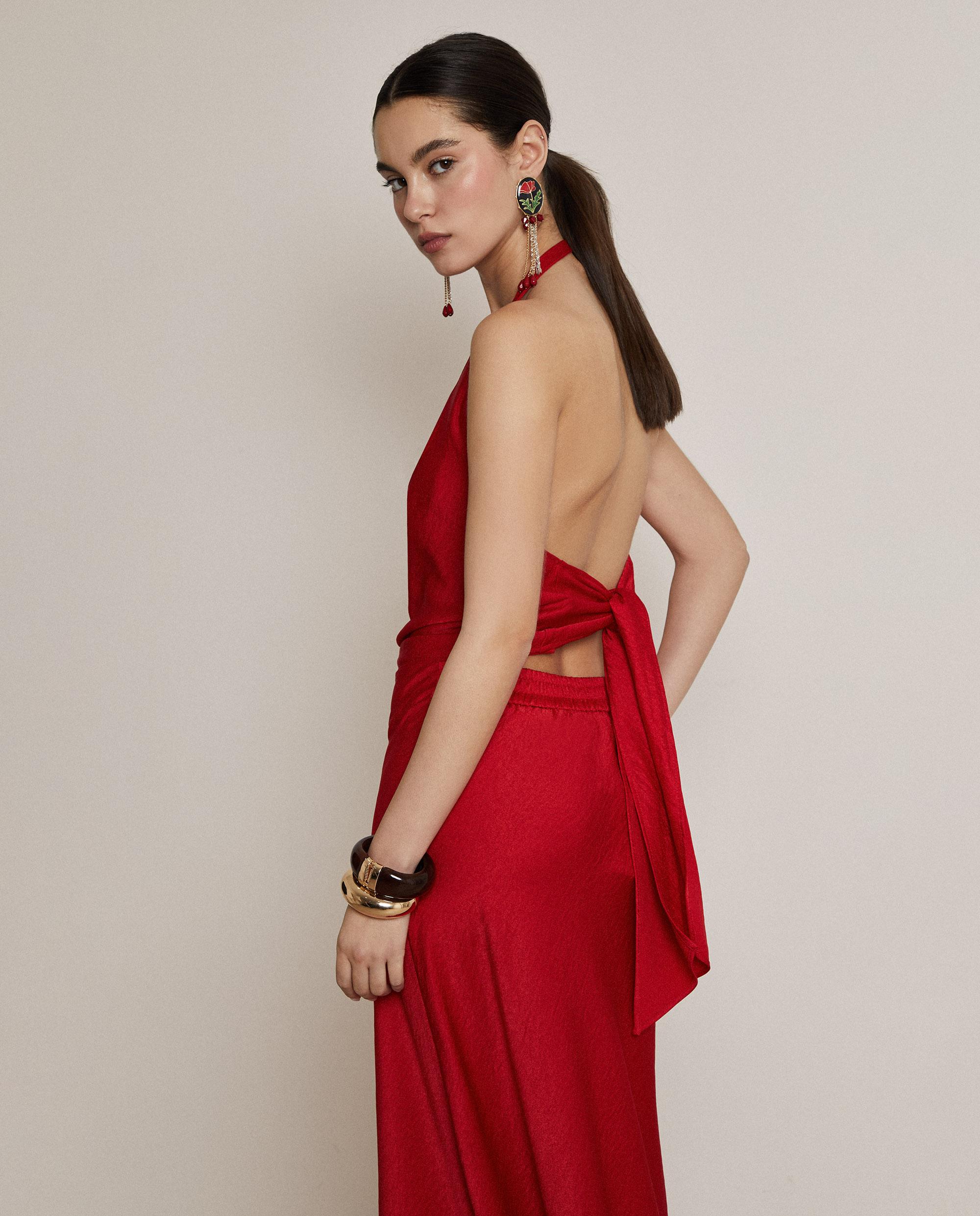 Top de mujer atado al cuello drapeado - Trucco - Rojo Rojo-2