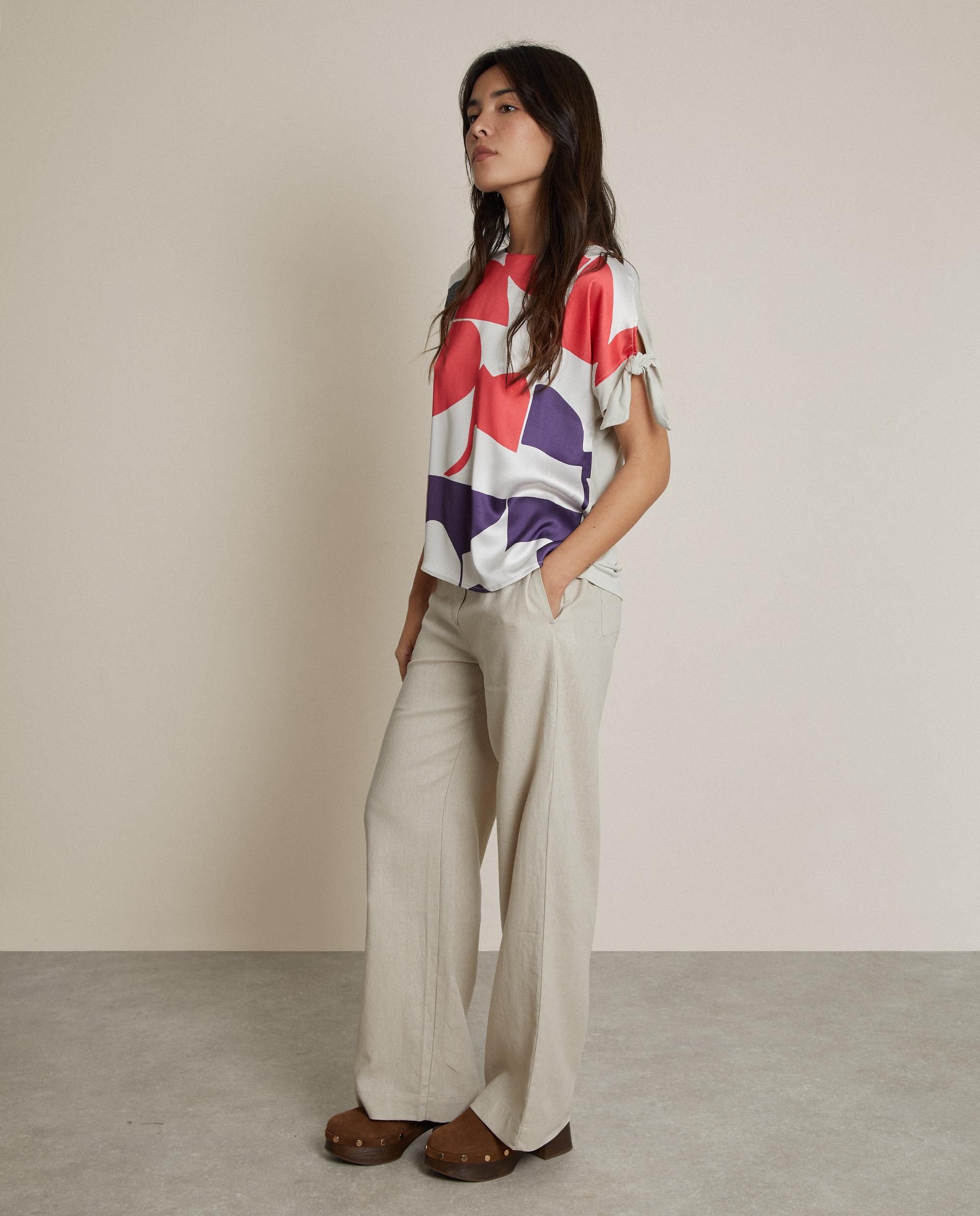 Camiseta de mujer estampada con lazos en las mangas - Trucco - Multicolor Multicolor-3