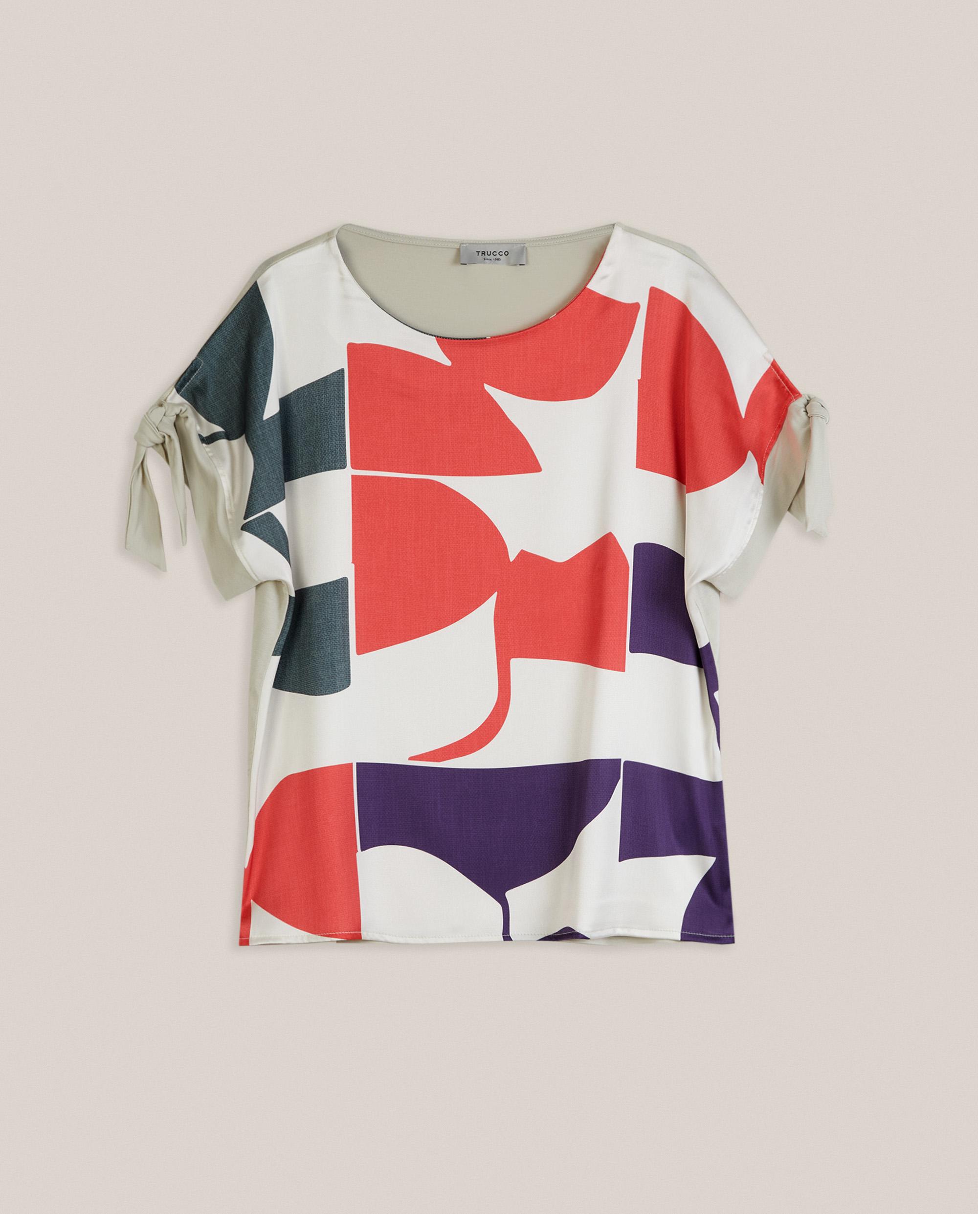 Camiseta de mujer estampada con lazos en las mangas - Trucco - Multicolor Multicolor-4