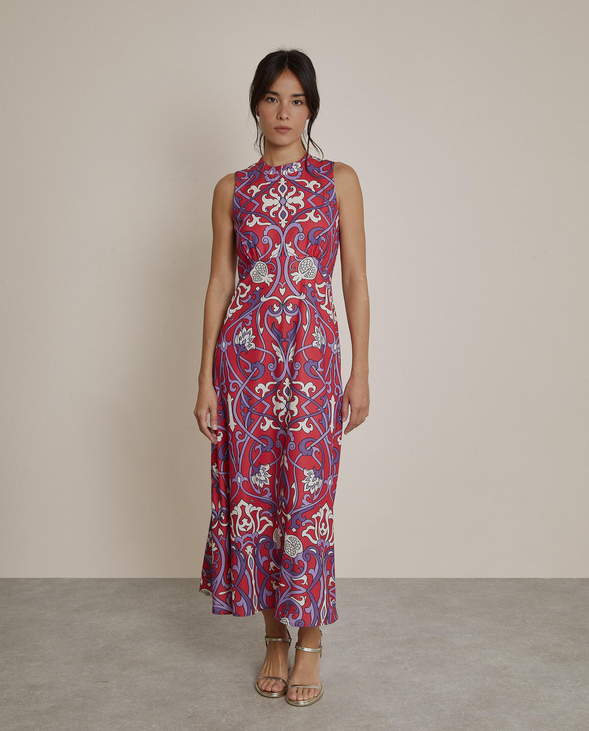 Imagen 1 de Vestido midi sin mangas estampado - Trucco - Rojo cereza Rojo cereza