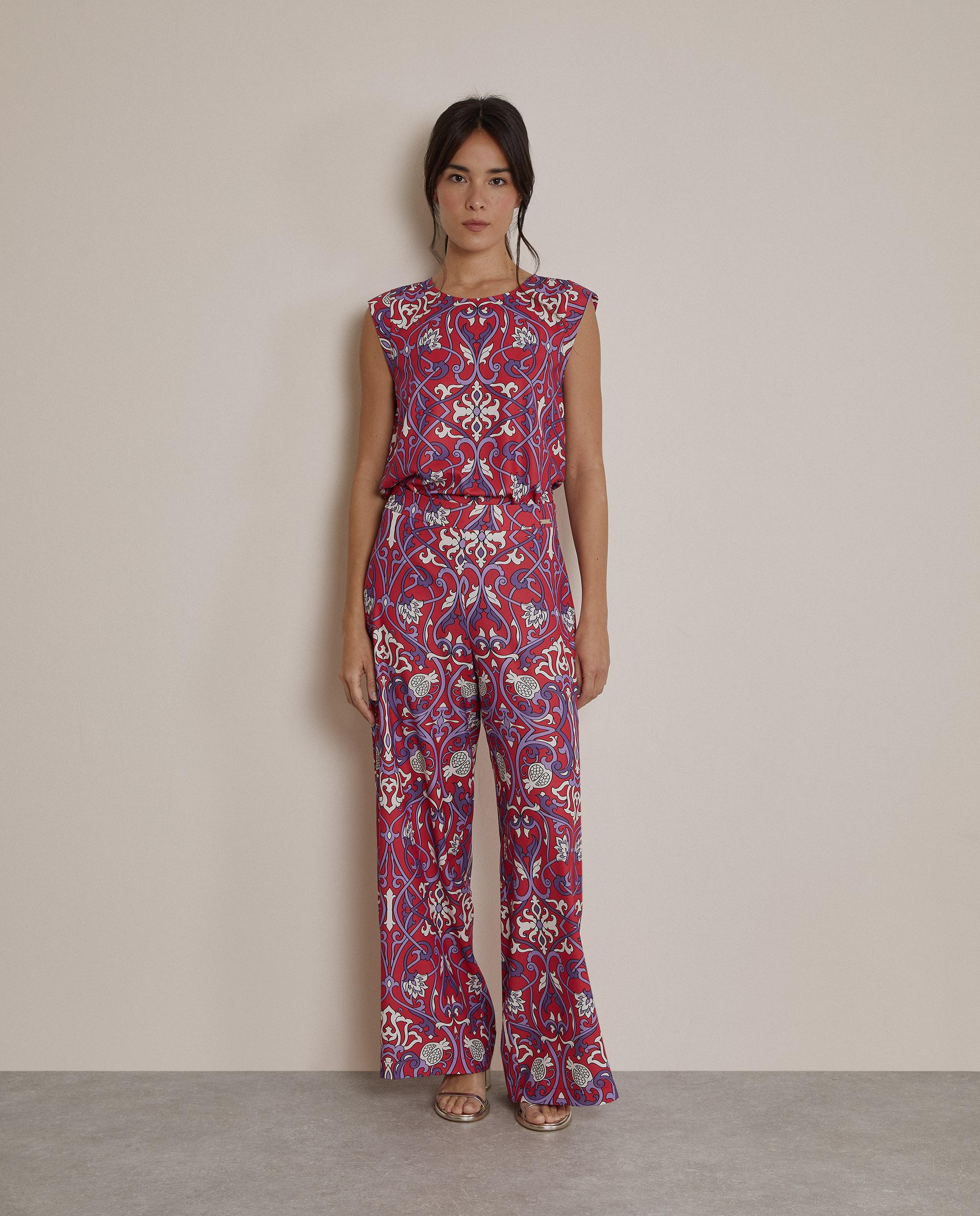 Imagen 0 de Pantalón ancho de mujer estampado de talle alto Rojo cereza