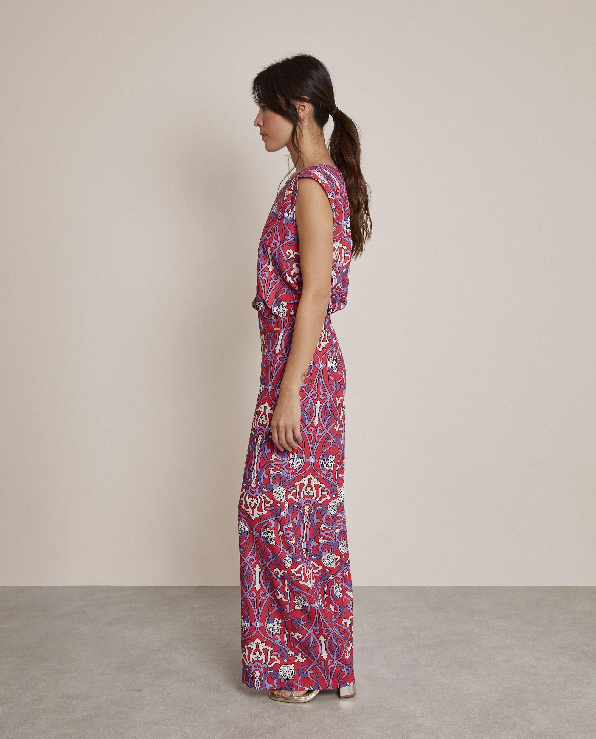 Pantalón ancho de mujer estampado de talle alto - Trucco - Rojo cereza Rojo cereza-2