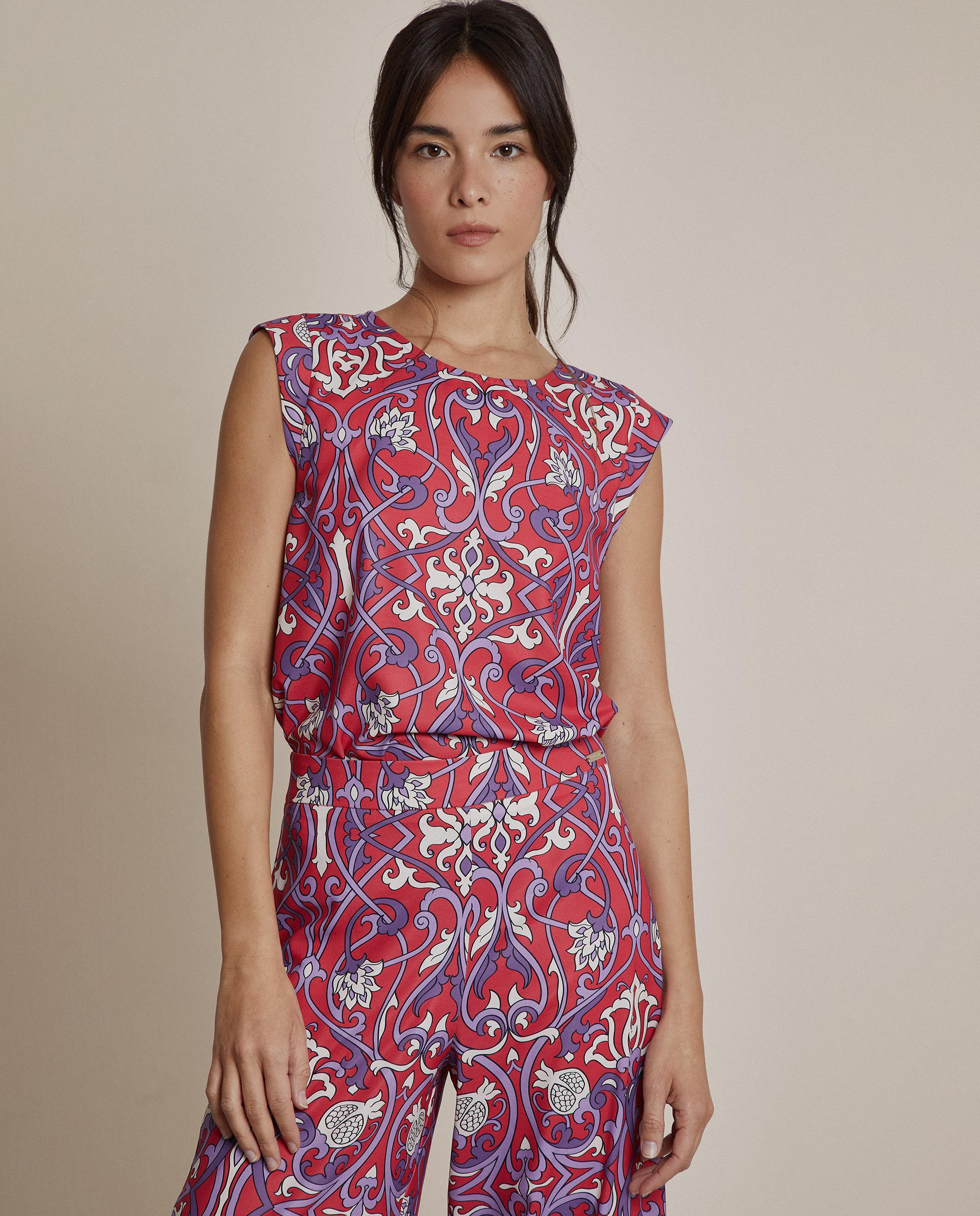 Blusa de mujer estampada con cuello redondo - Trucco - Rojo cereza Rojo cereza-1