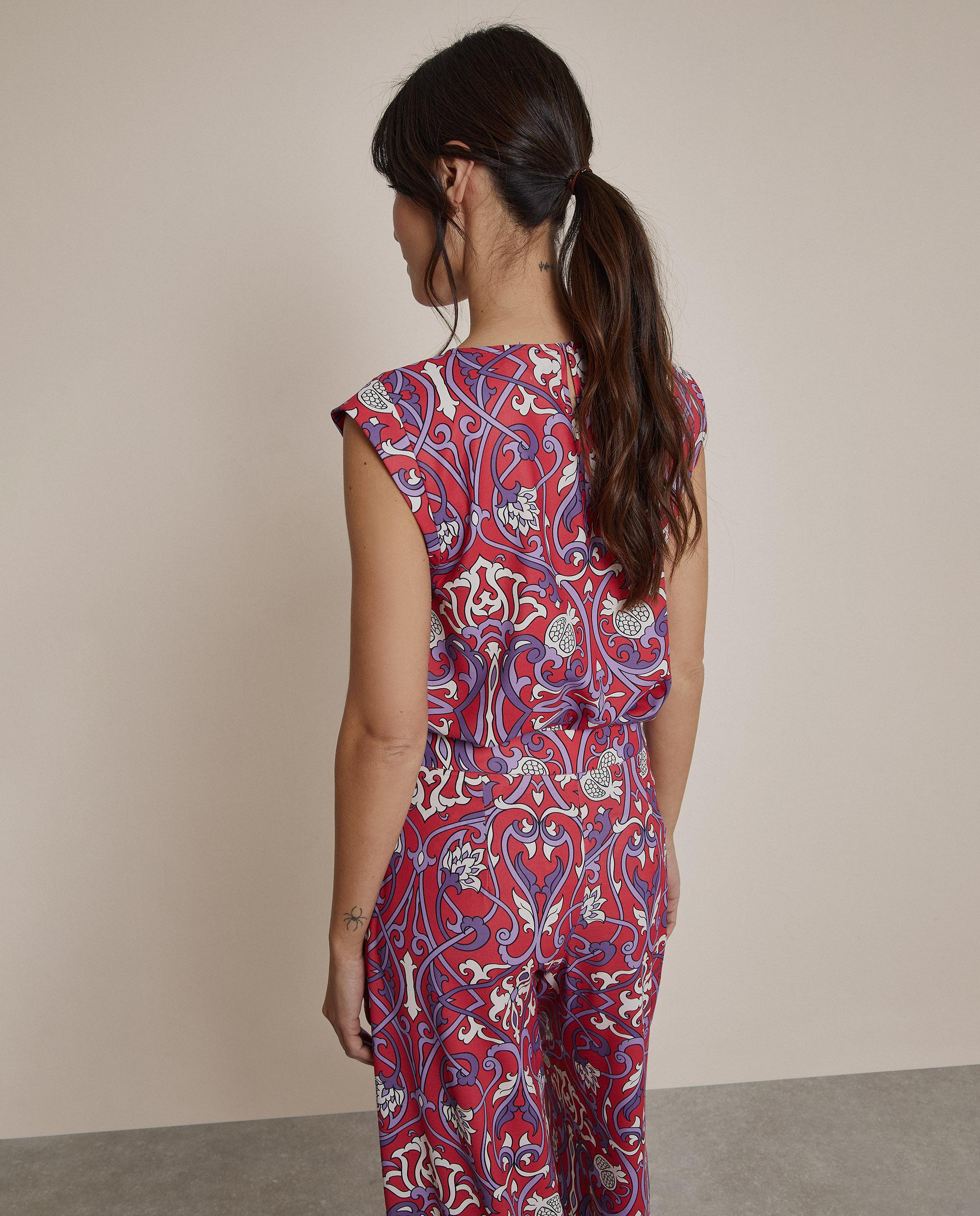 Blusa de mujer estampada con cuello redondo - Trucco - Rojo cereza Rojo cereza-3