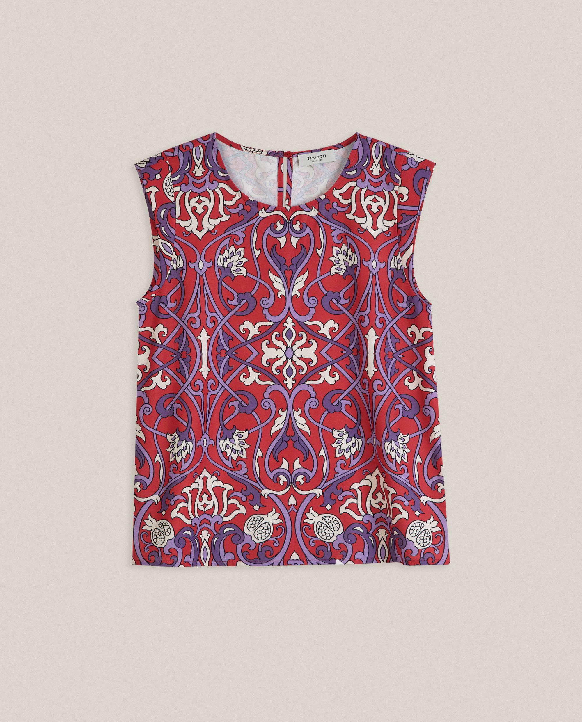 Blusa de mujer estampada con cuello redondo - Trucco - Rojo cereza Rojo cereza-4