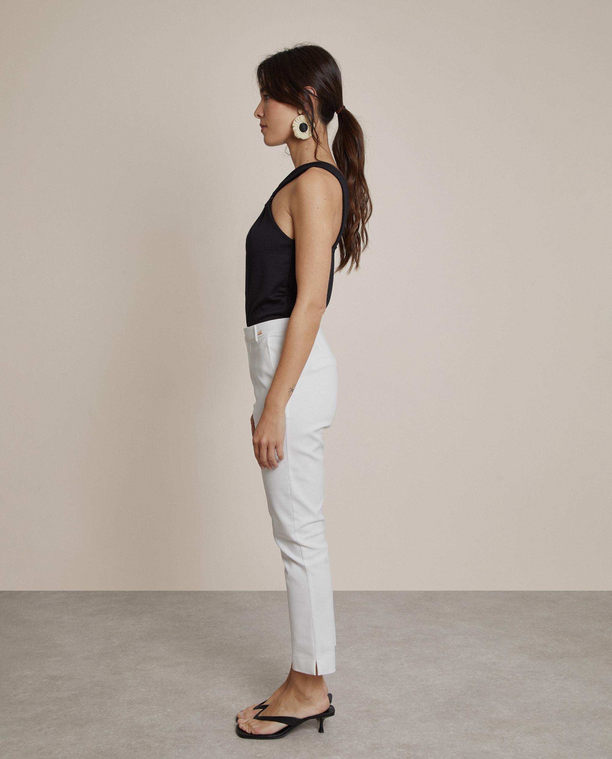 Pantalón pitillo de mujer de algodón con bolsillos laterales - Trucco - Blanco Blanco-2