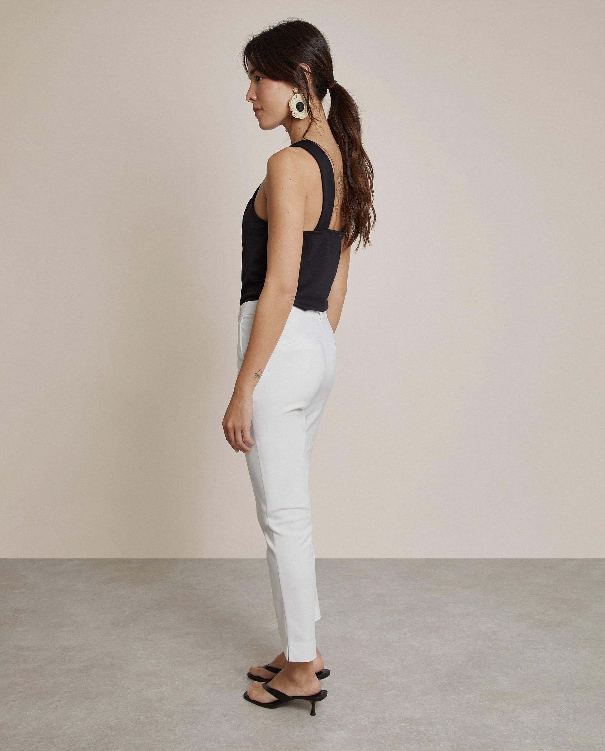 Pantalón pitillo de mujer de algodón con bolsillos laterales - Trucco - Blanco Blanco-3