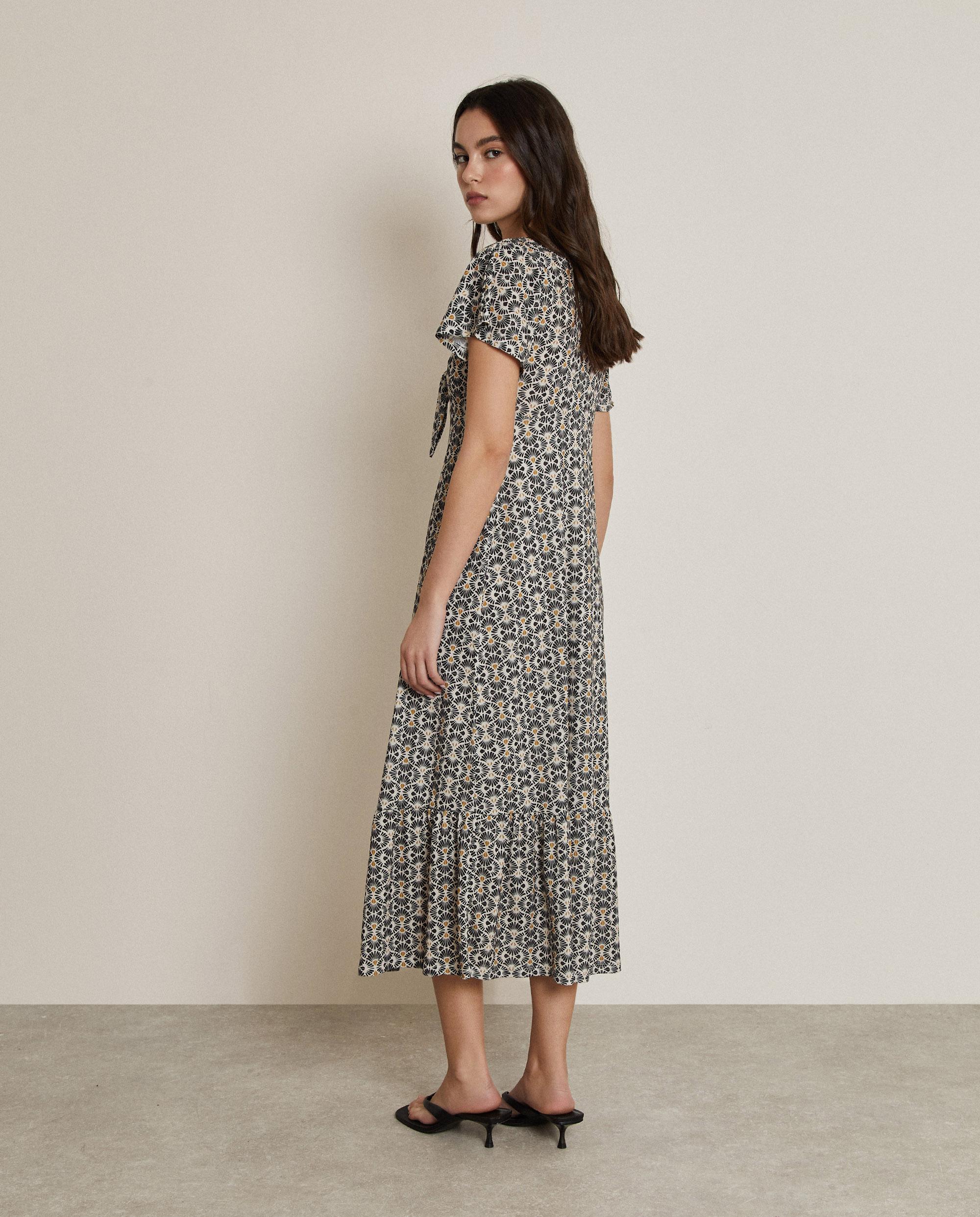 Vestido midi estampado con escote en pico - Trucco - Blanco / Negro Blanco / Negro-3