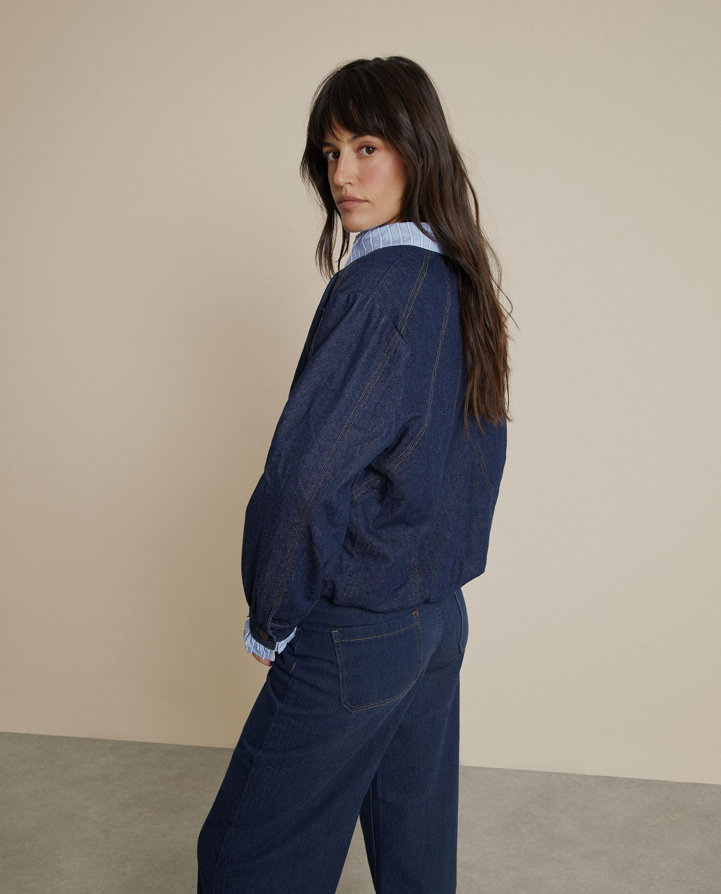 Chaqueta vaquera de mujer con cuello y puños en contraste - Trucco - Azul oscuro Azul oscuro-2