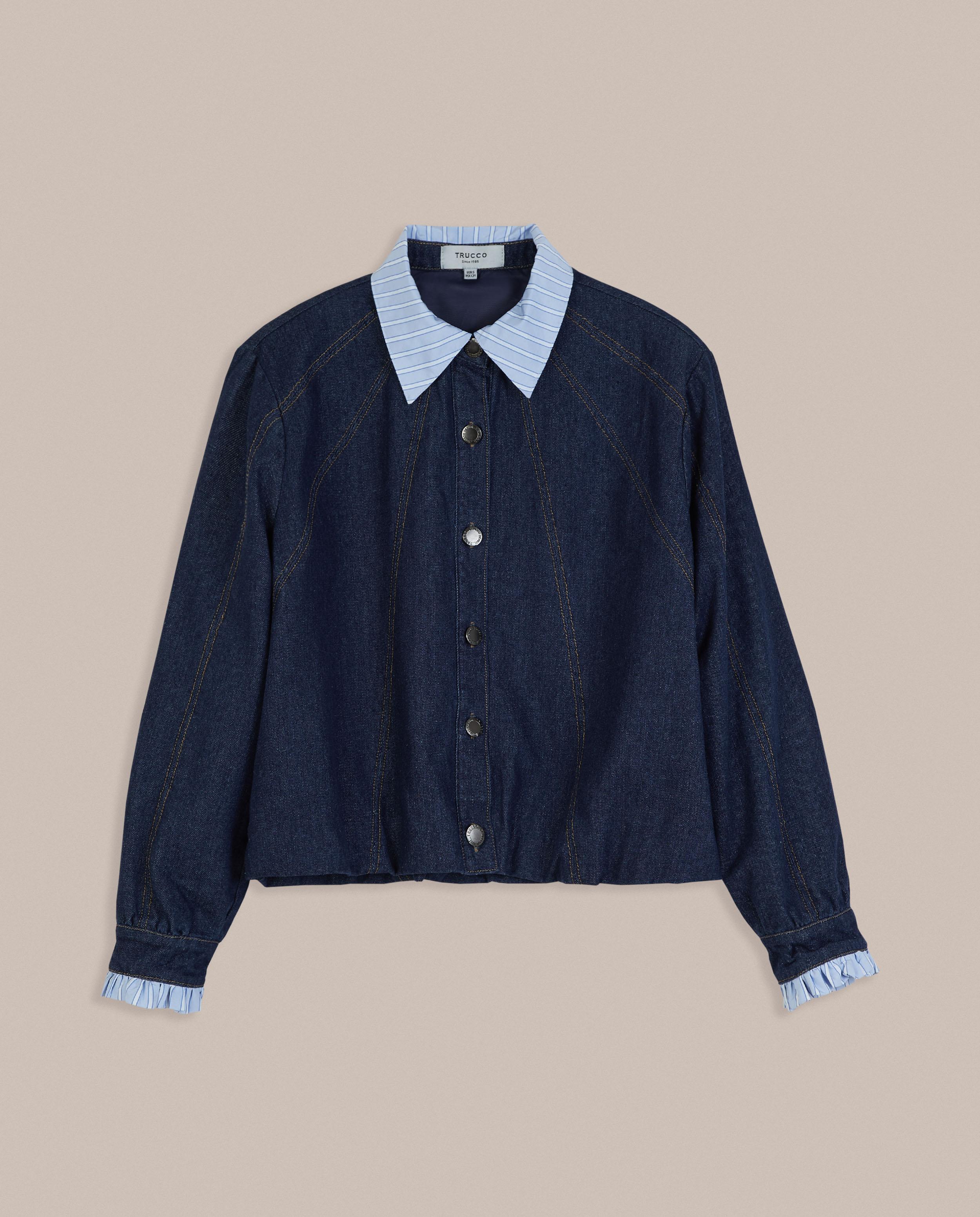 Chaqueta vaquera de mujer con cuello y puños en contraste - Trucco - Azul oscuro Azul oscuro-4