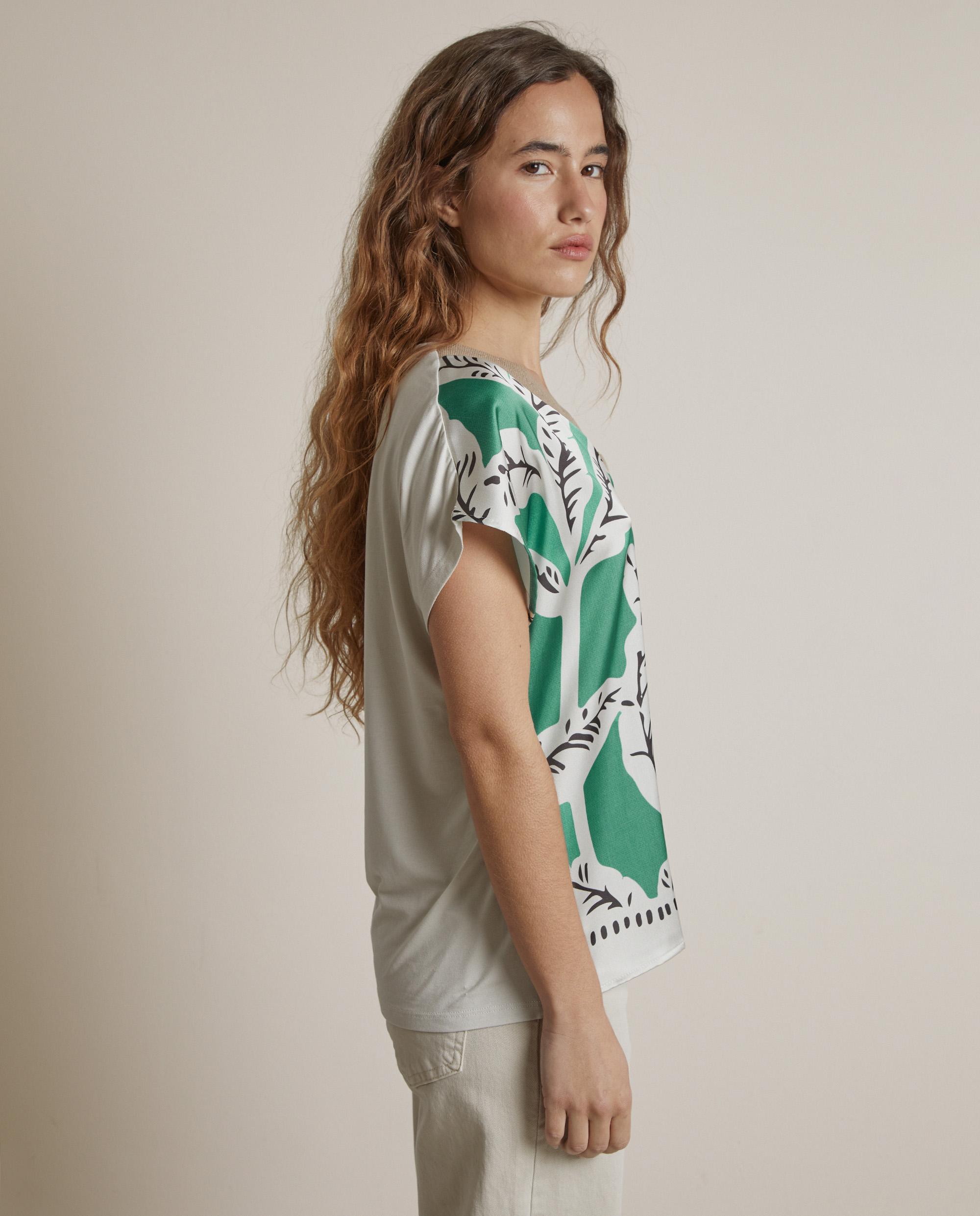 Camiseta de mujer satinada con cuello con brillo - Trucco - Blanco / Verde Blanco / Verde-2