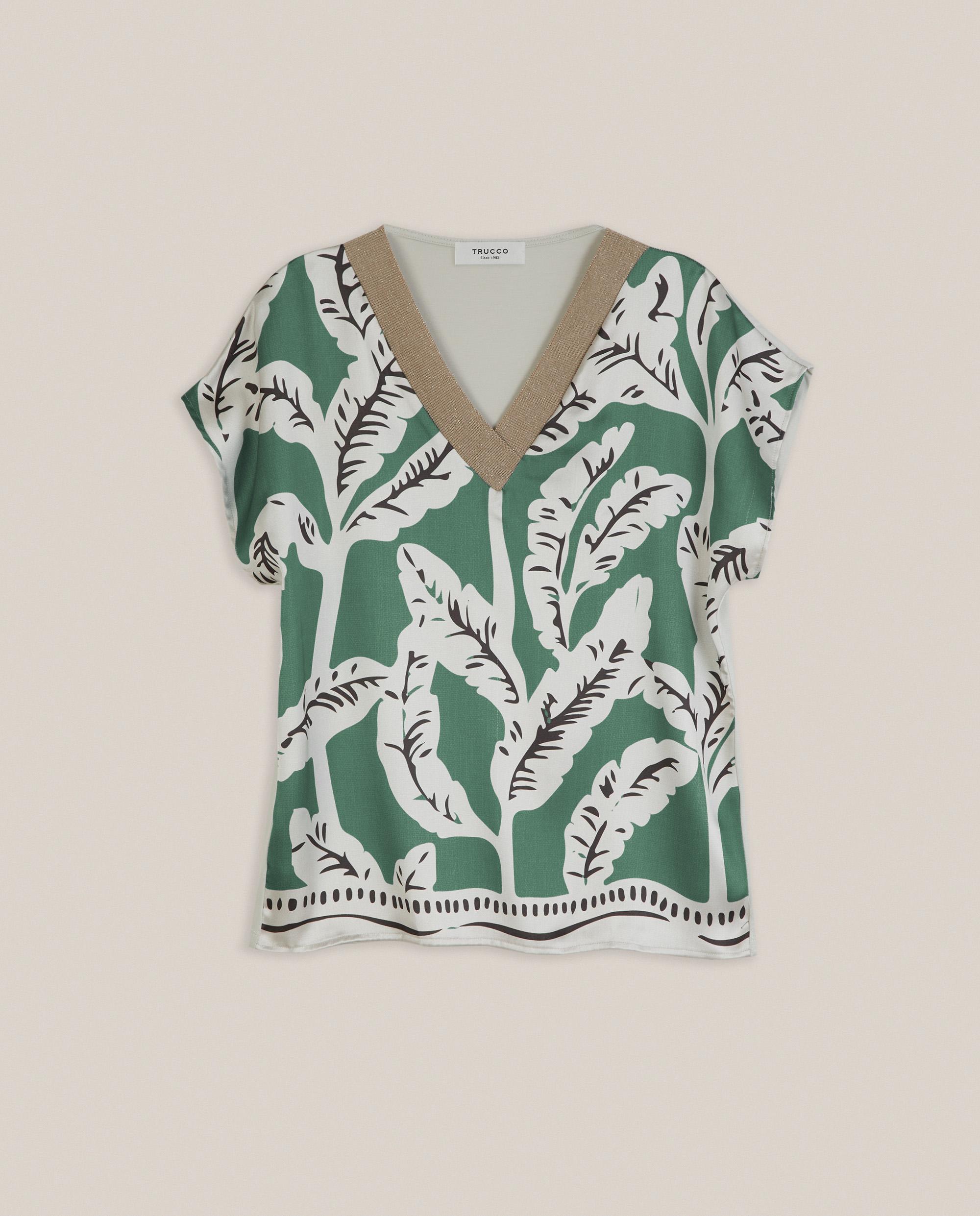 Camiseta de mujer satinada con cuello con brillo - Trucco - Blanco / Verde Blanco / Verde-4