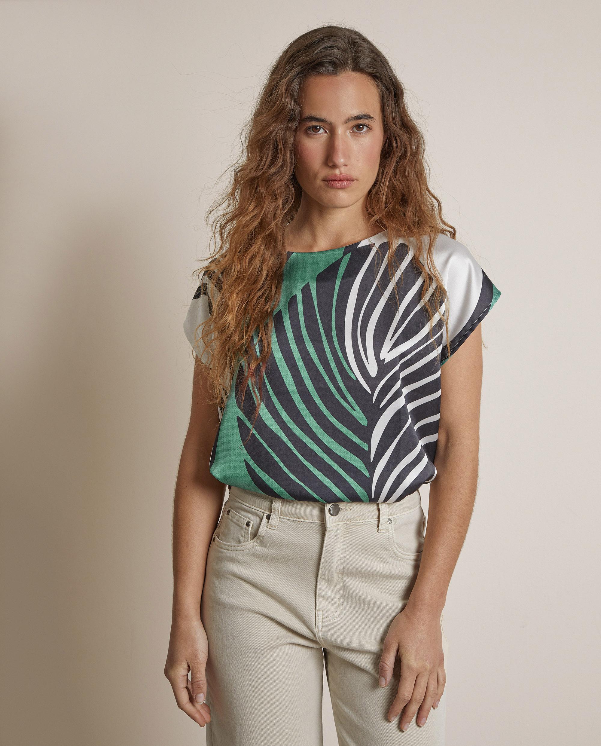 Camiseta de mujer satinada estampada - Trucco - Multicolor Multicolor-1