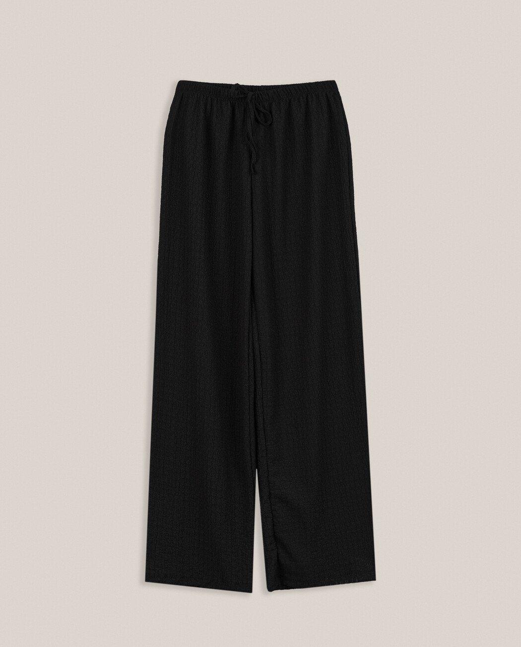 Pantalones anchos de mujer con cintura elástica y cierre de cordón - Trucco - Negro Negro-4