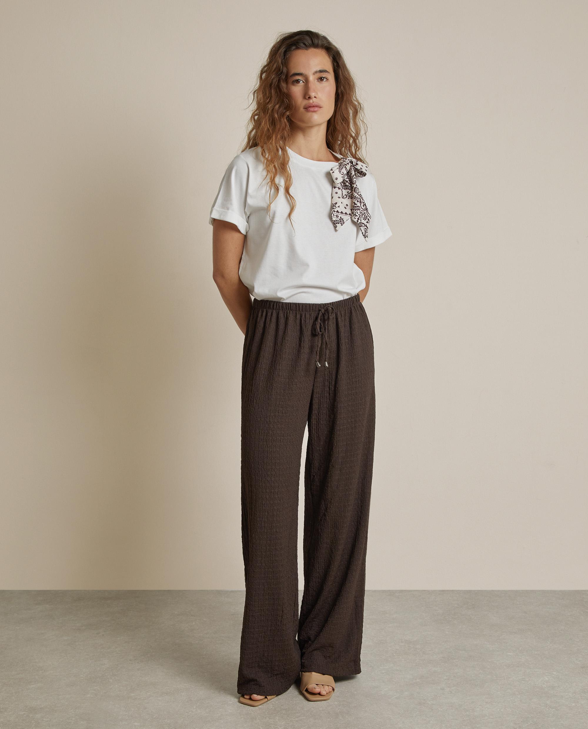 Pantalón ancho de mujer con textura - Trucco - Marrón oscuro Marrón oscuro-1