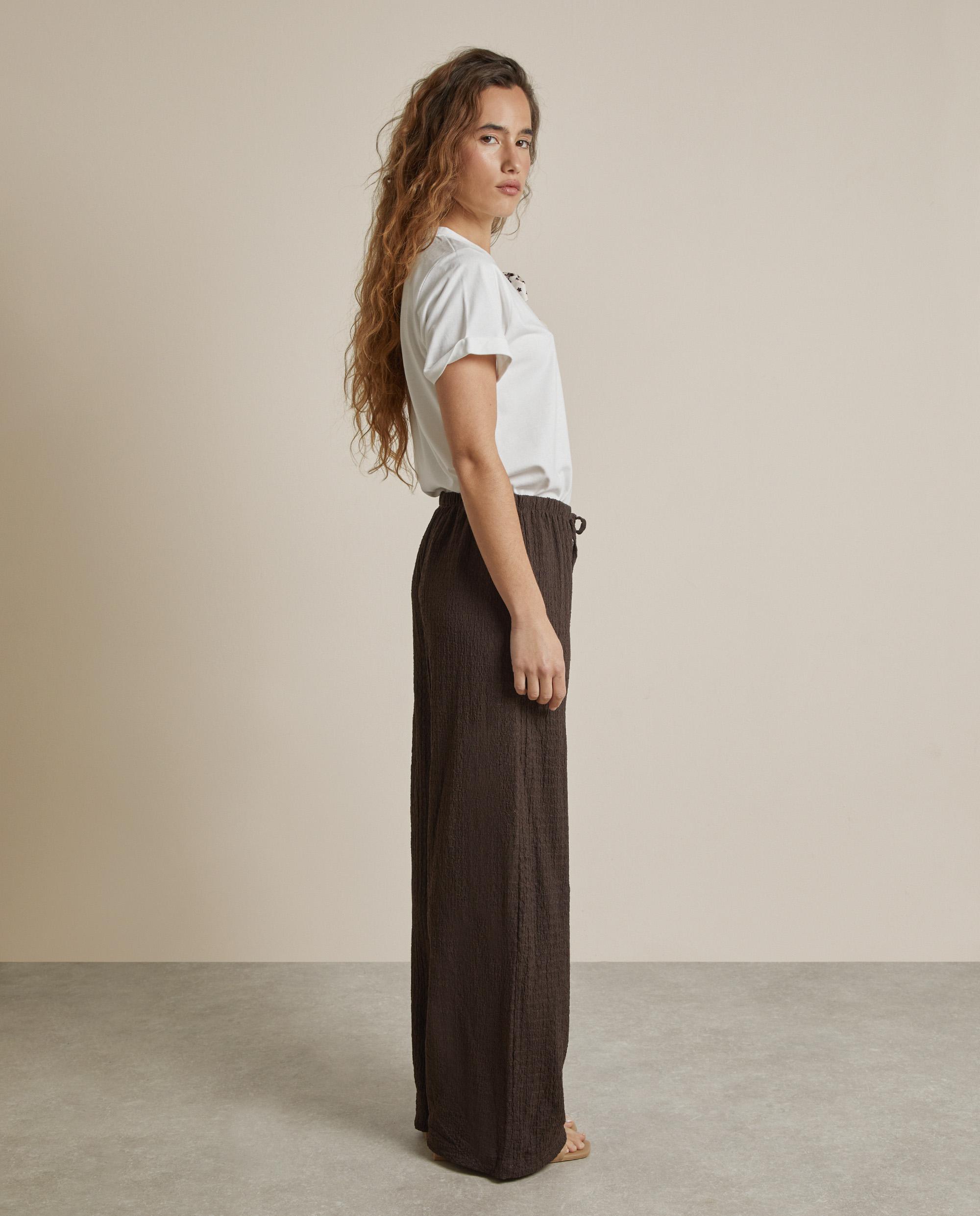 Pantalón ancho de mujer con textura - Trucco - Marrón oscuro Marrón oscuro-2