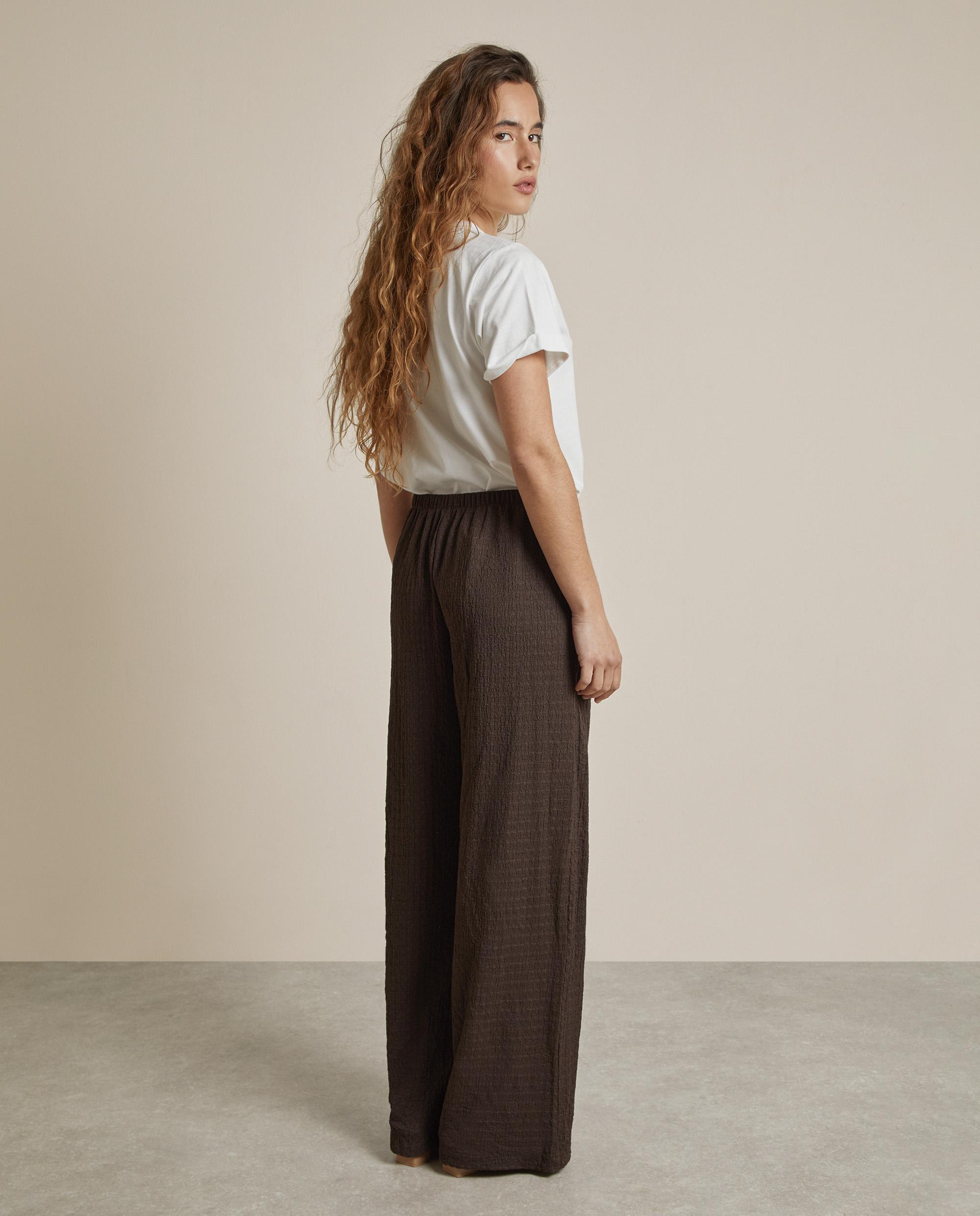 Pantalón ancho de mujer con textura - Trucco - Marrón oscuro Marrón oscuro-3