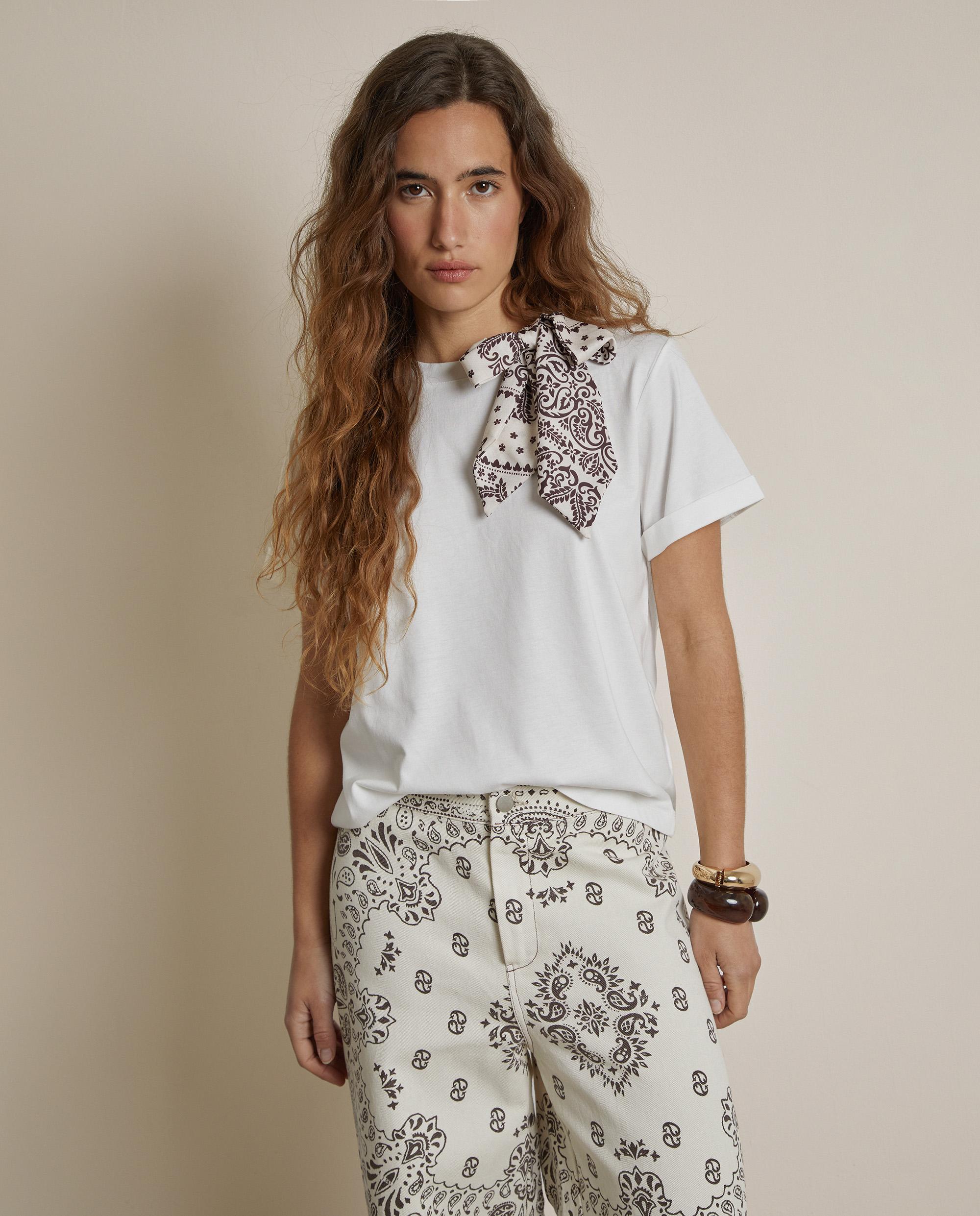 Camiseta de mujer de algodón con lazo en el cuello - Trucco - Blanco Blanco-1